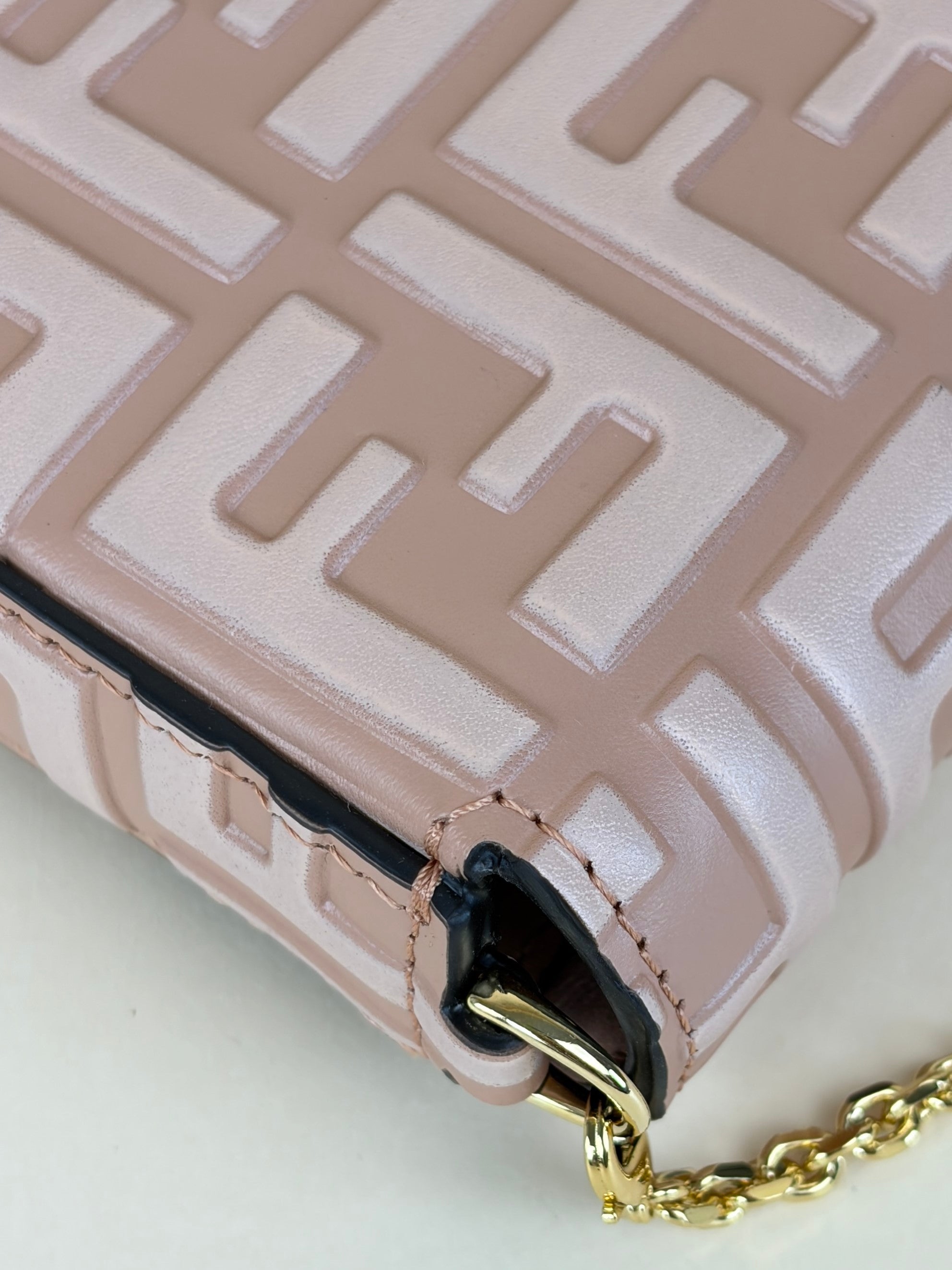 FENDI pink leather ff diamonds wallet on chain gold