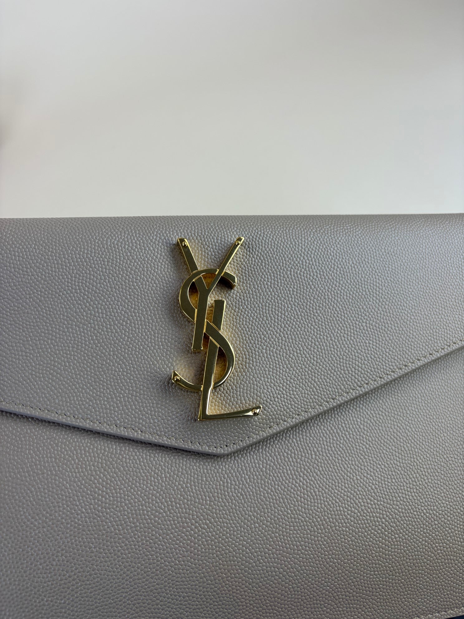 YSL beige Uptown Pouch Clutch