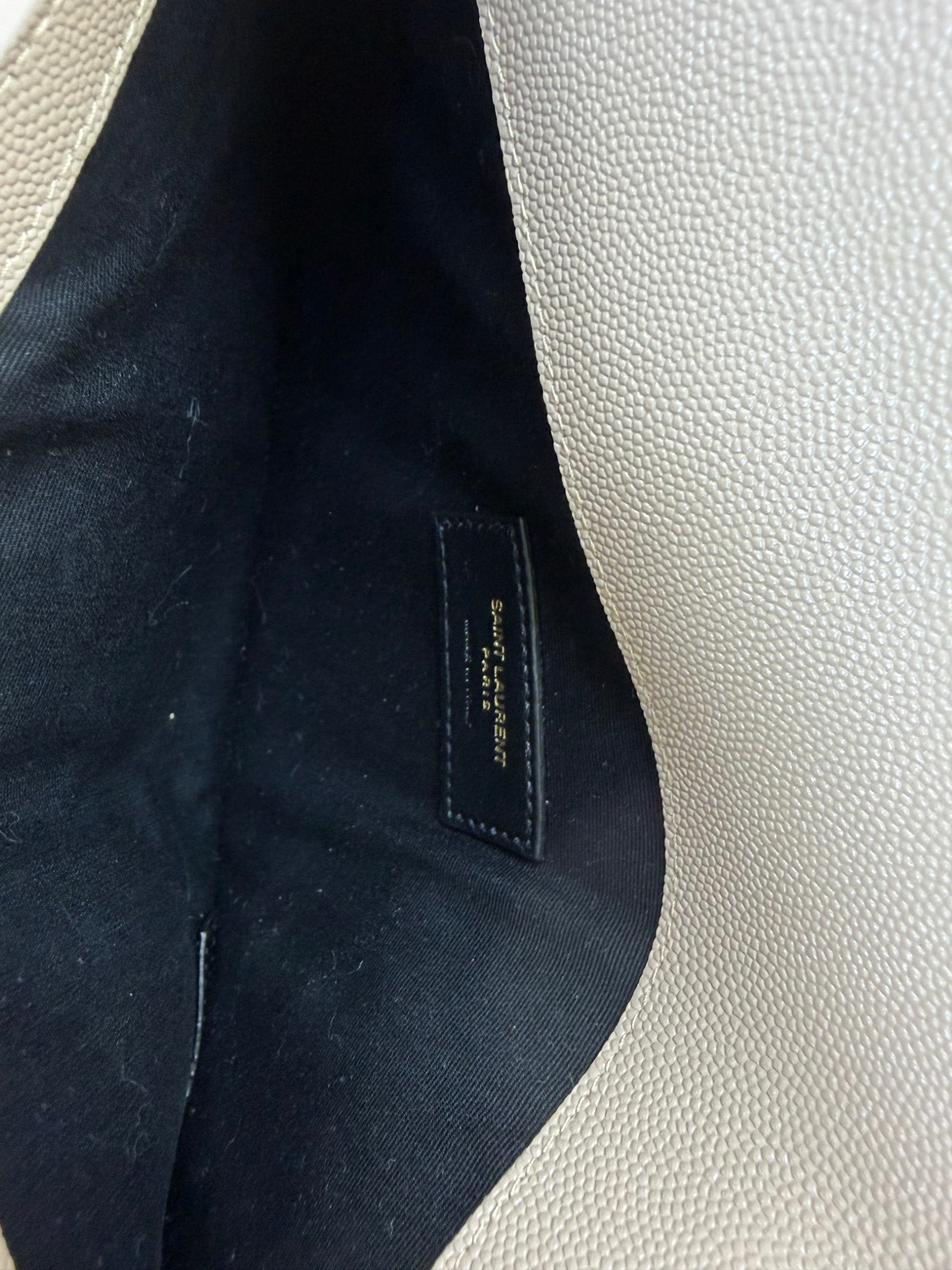 YSL beige Uptown Pouch Clutch