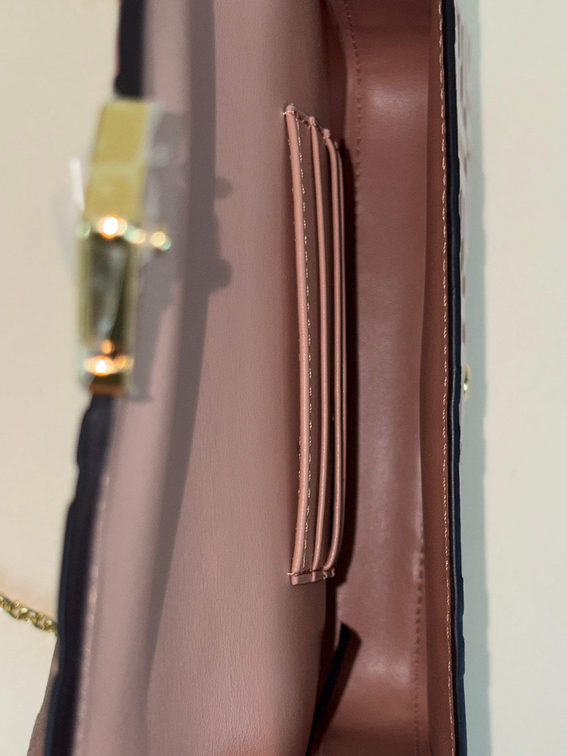 FENDI pink leather ff diamonds wallet on chain gold