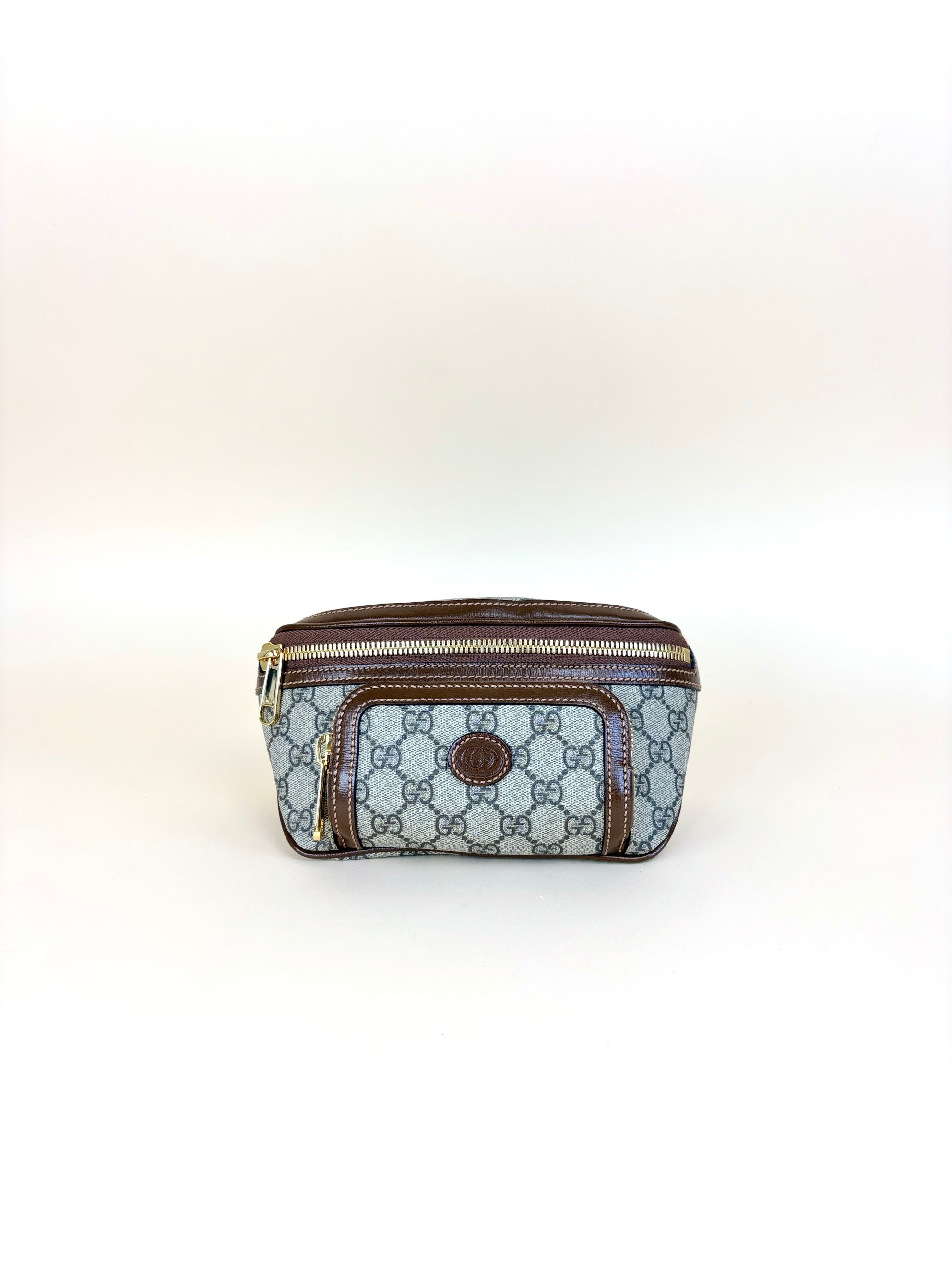 Gucci beige ebony gg supreme monogram brown calfskin interlocking g belt bag