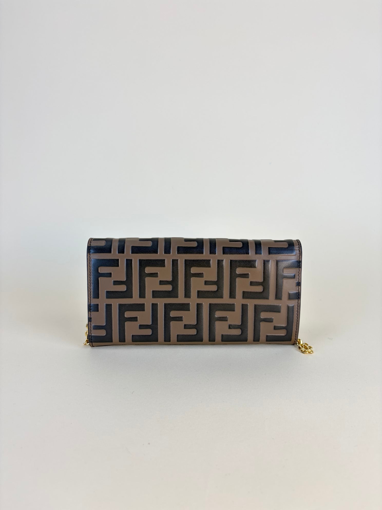 Fendi vitello soft f is Fendi bi color ff 1974embossed mega black continental envelope wallet on chain