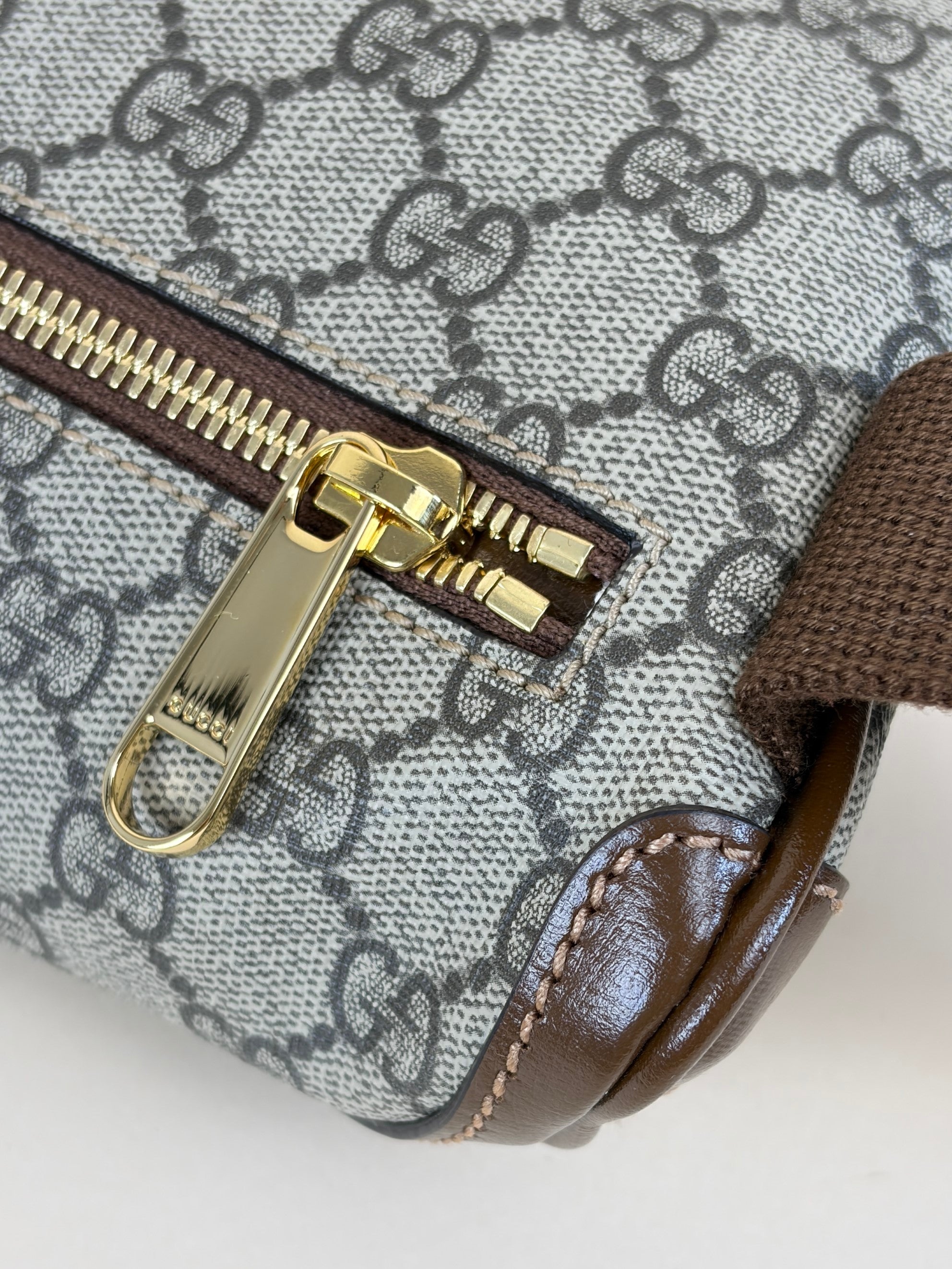 Gucci beige ebony gg supreme monogram brown calfskin interlocking g belt bag
