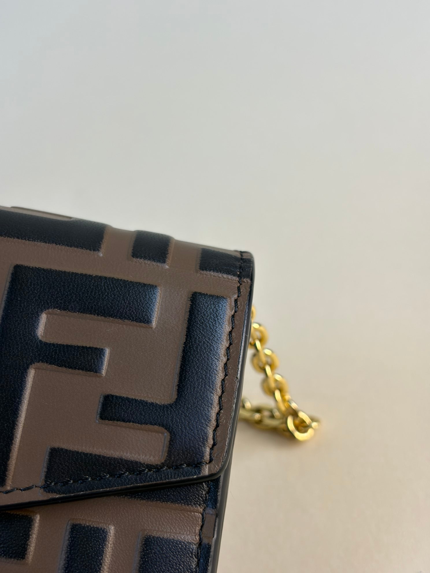 Fendi vitello soft f is Fendi bi color ff 1974embossed mega black continental envelope wallet on chain