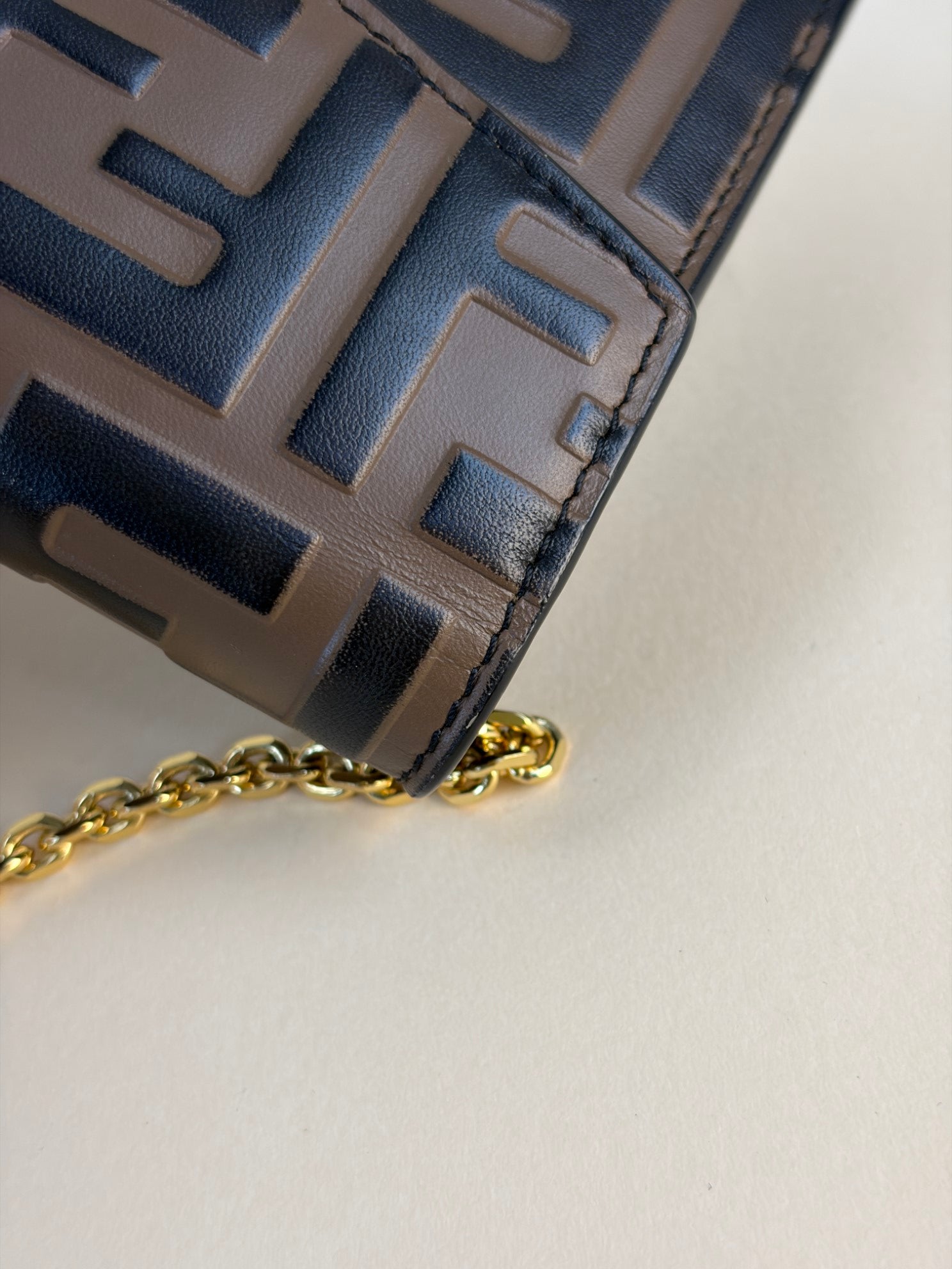 Fendi vitello soft f is Fendi bi color ff 1974embossed mega black continental envelope wallet on chain