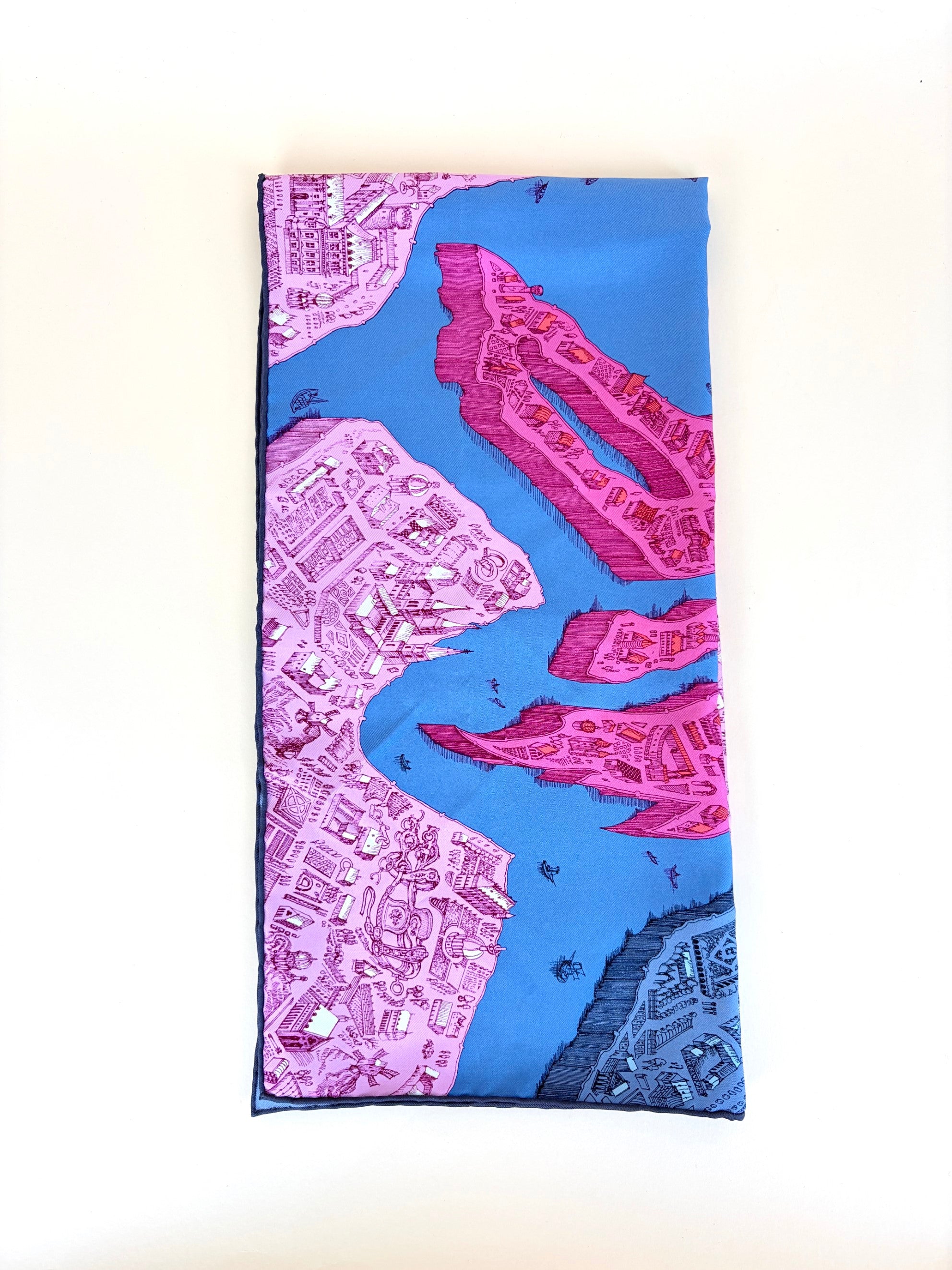 Hermes pink/blue le cite cavaliere silk scarf