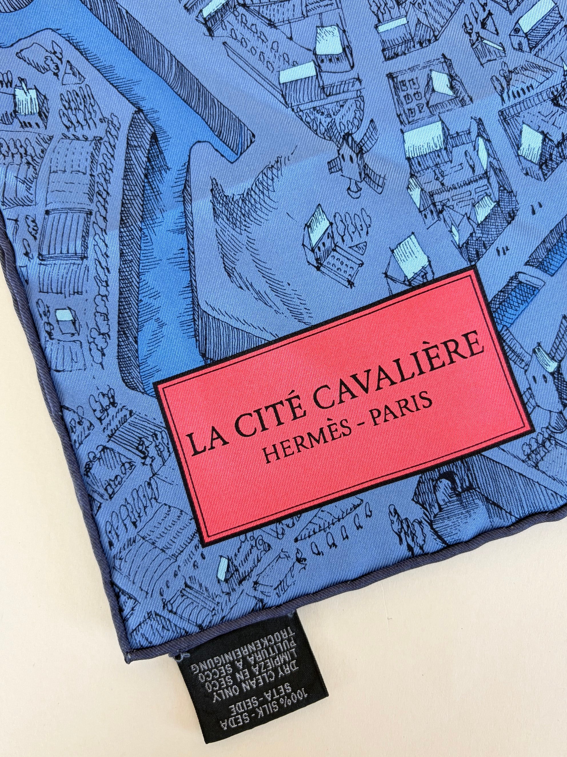 Hermes pink/blue le cite cavaliere silk scarf