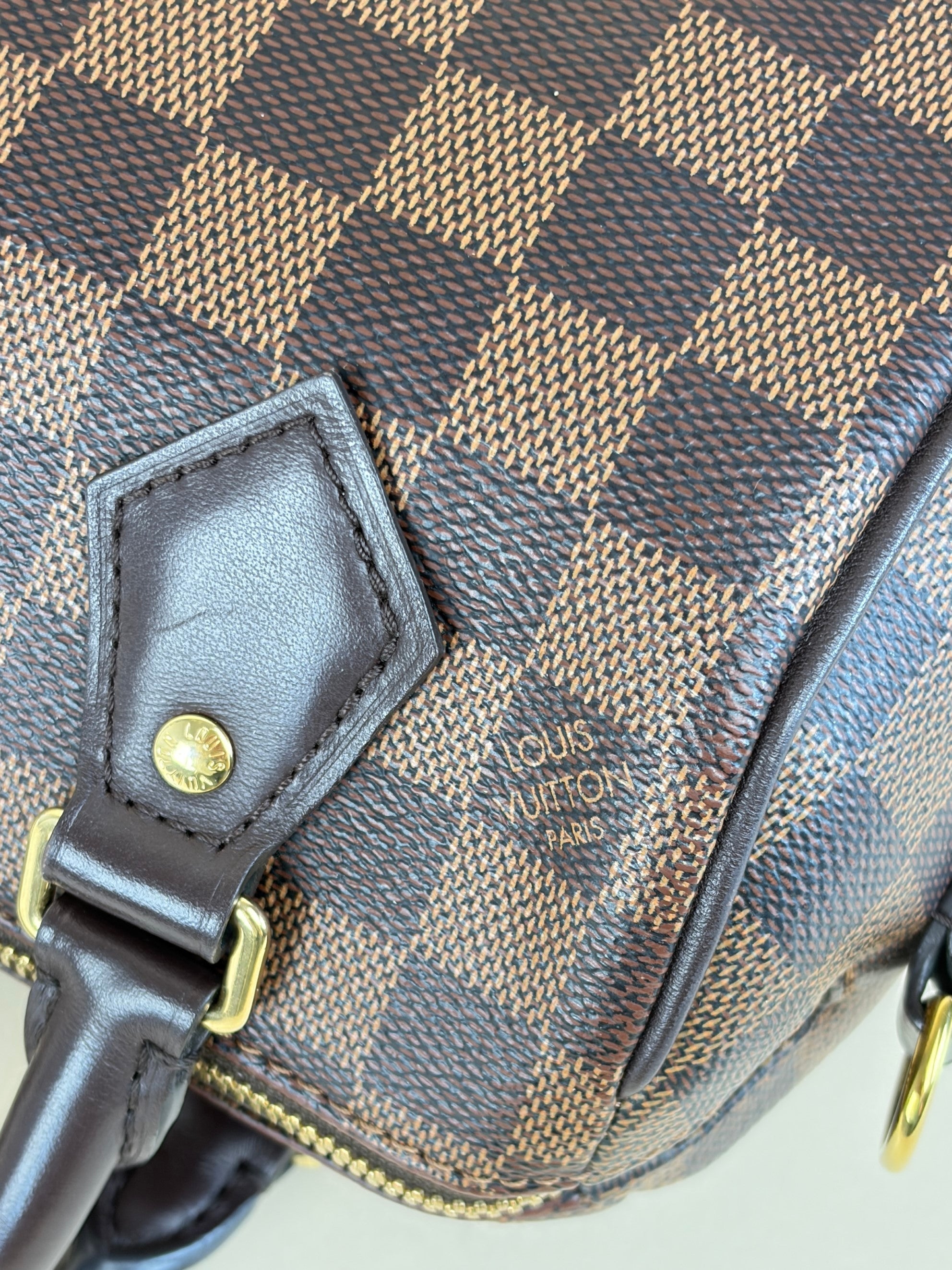 Louis Vuitton Damier Ebene Speedy Bandouliere 20 Tote Bag