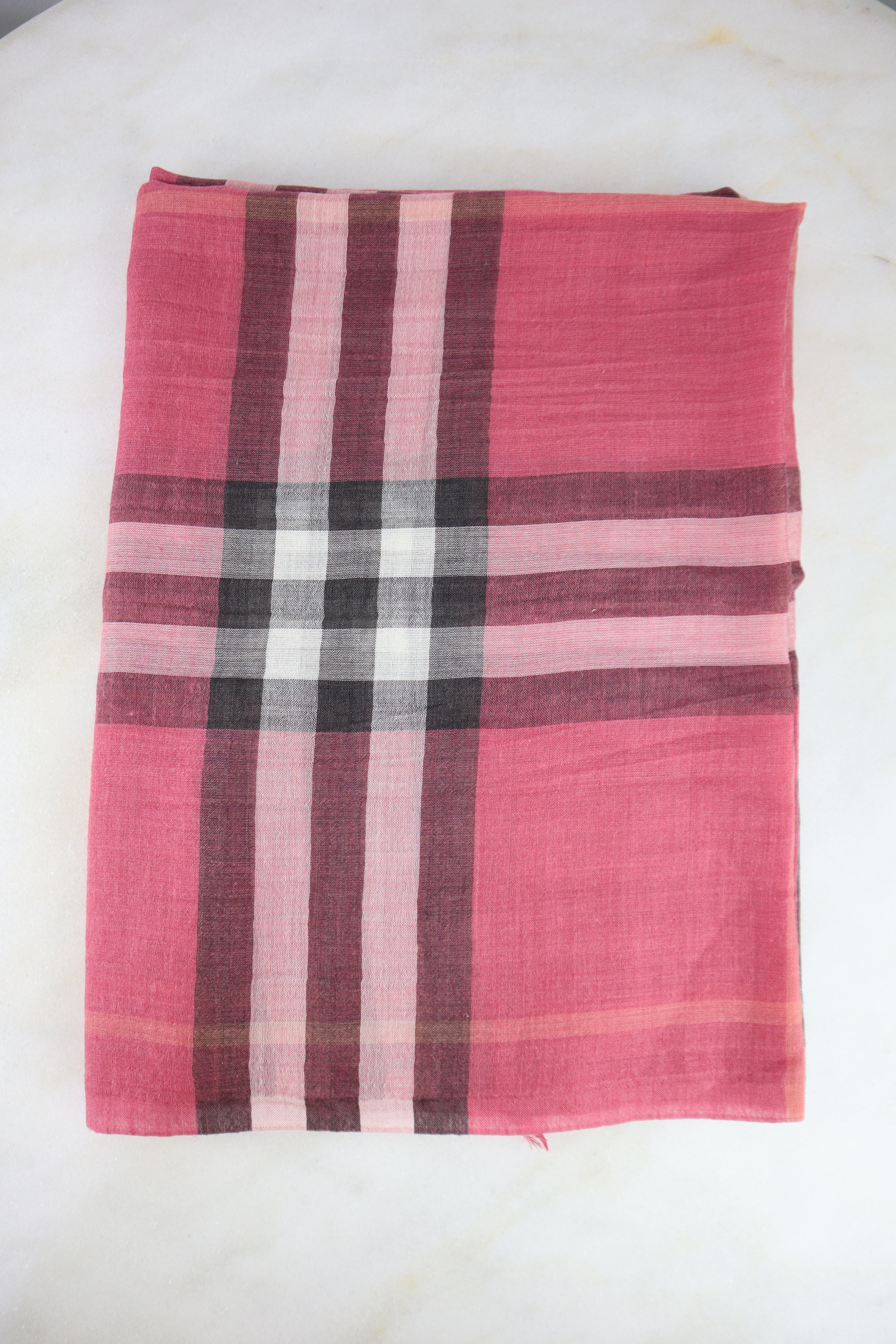 Burberry Tricolor Check Wool Silk Scarf