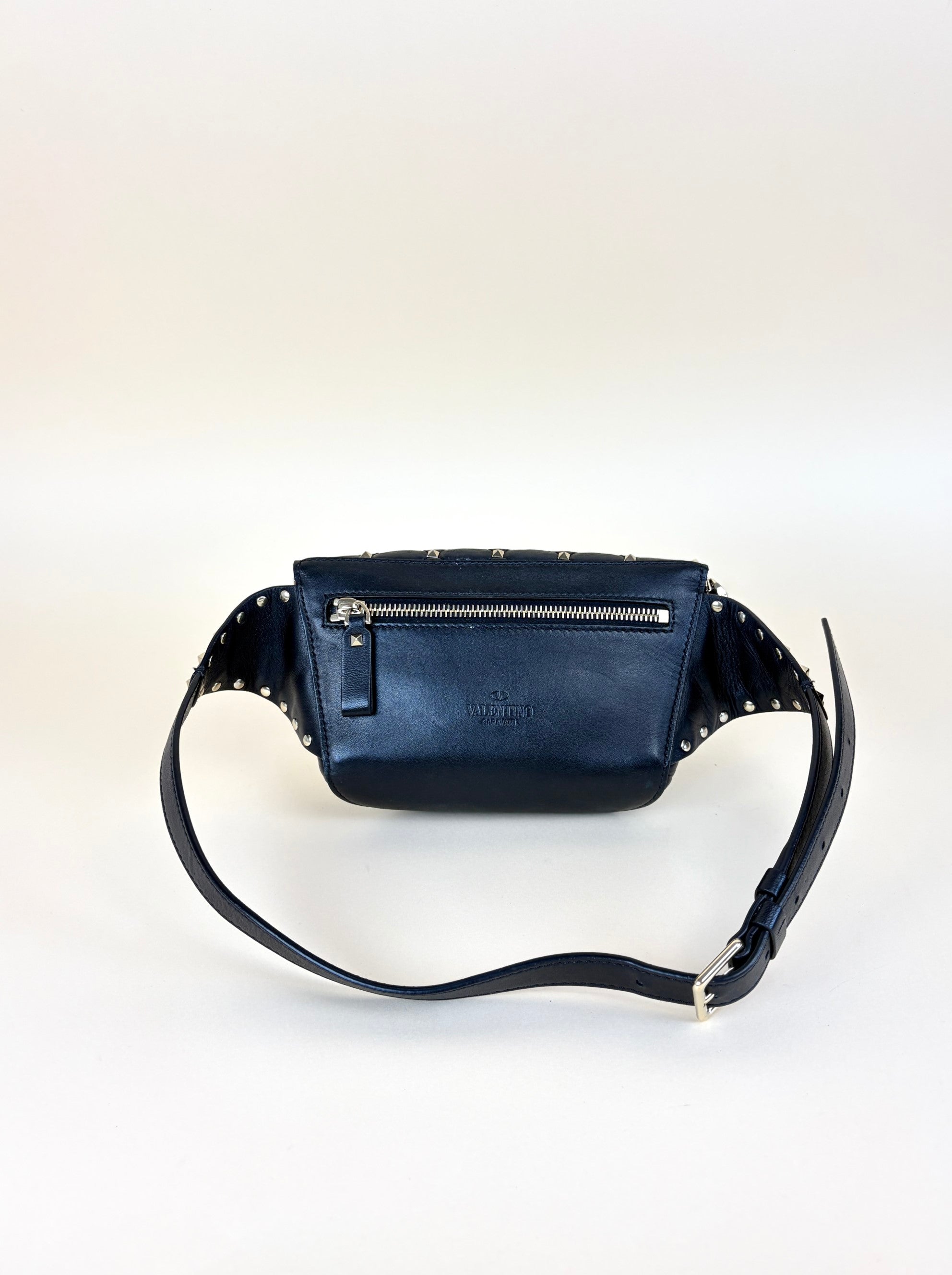 Valentino Black VLTN Rockstud Spike Belt Bag