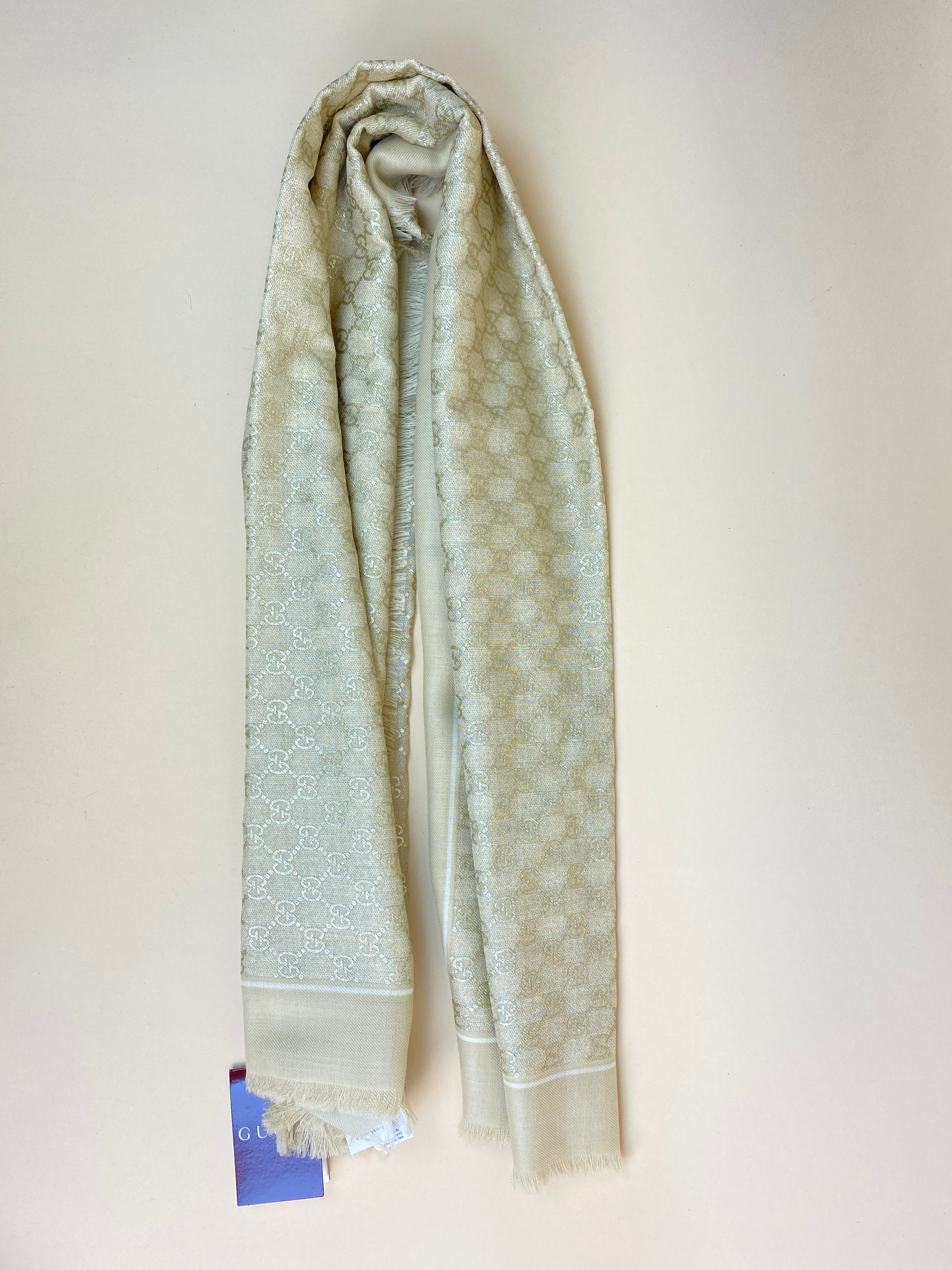 GUCCI SCARF laminated gg wool shawl beige-Scarf-Gucci-The Closet Egypt