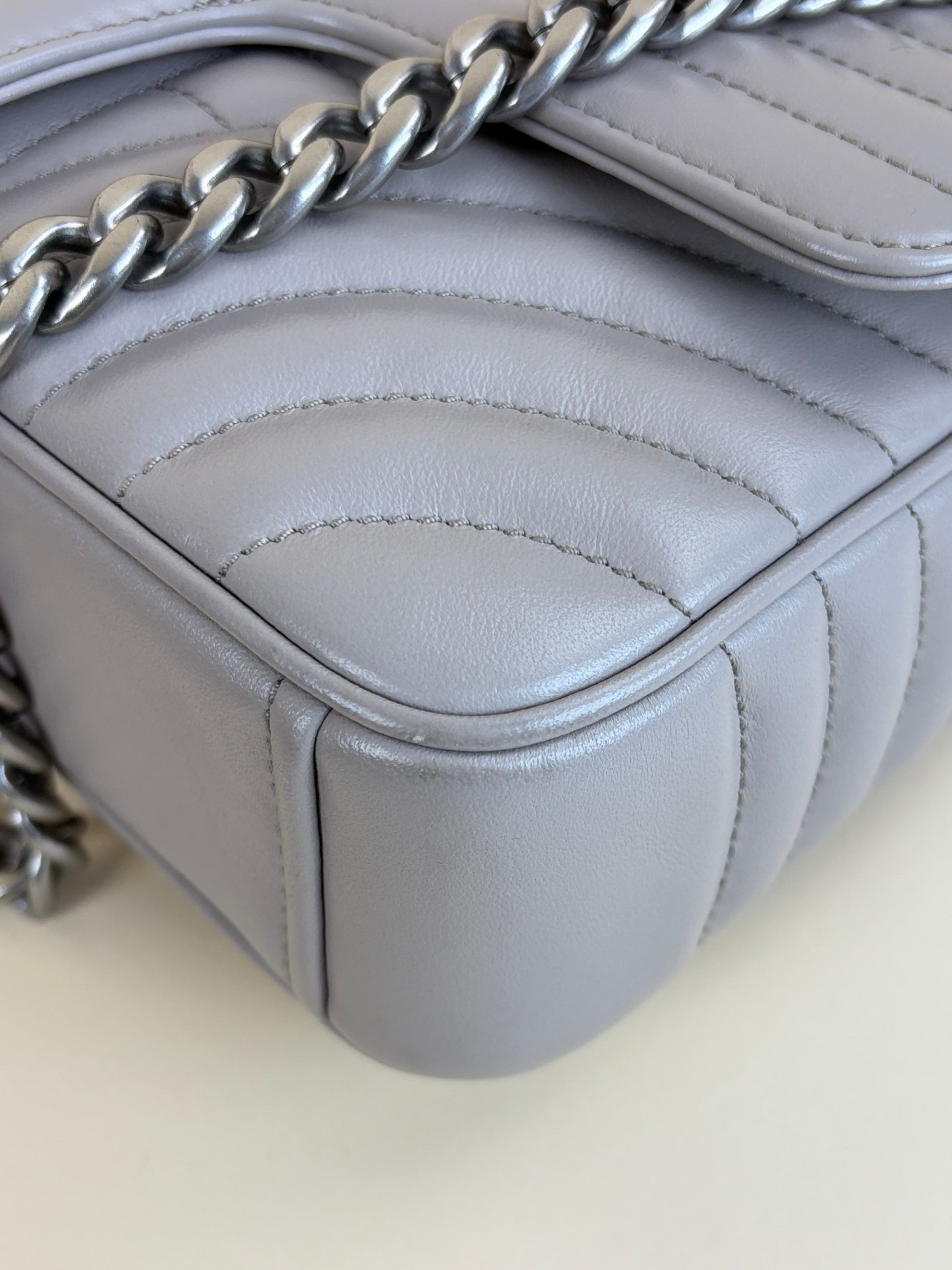 Prada grey soft calfskin imposture diagrammed medium chain flap