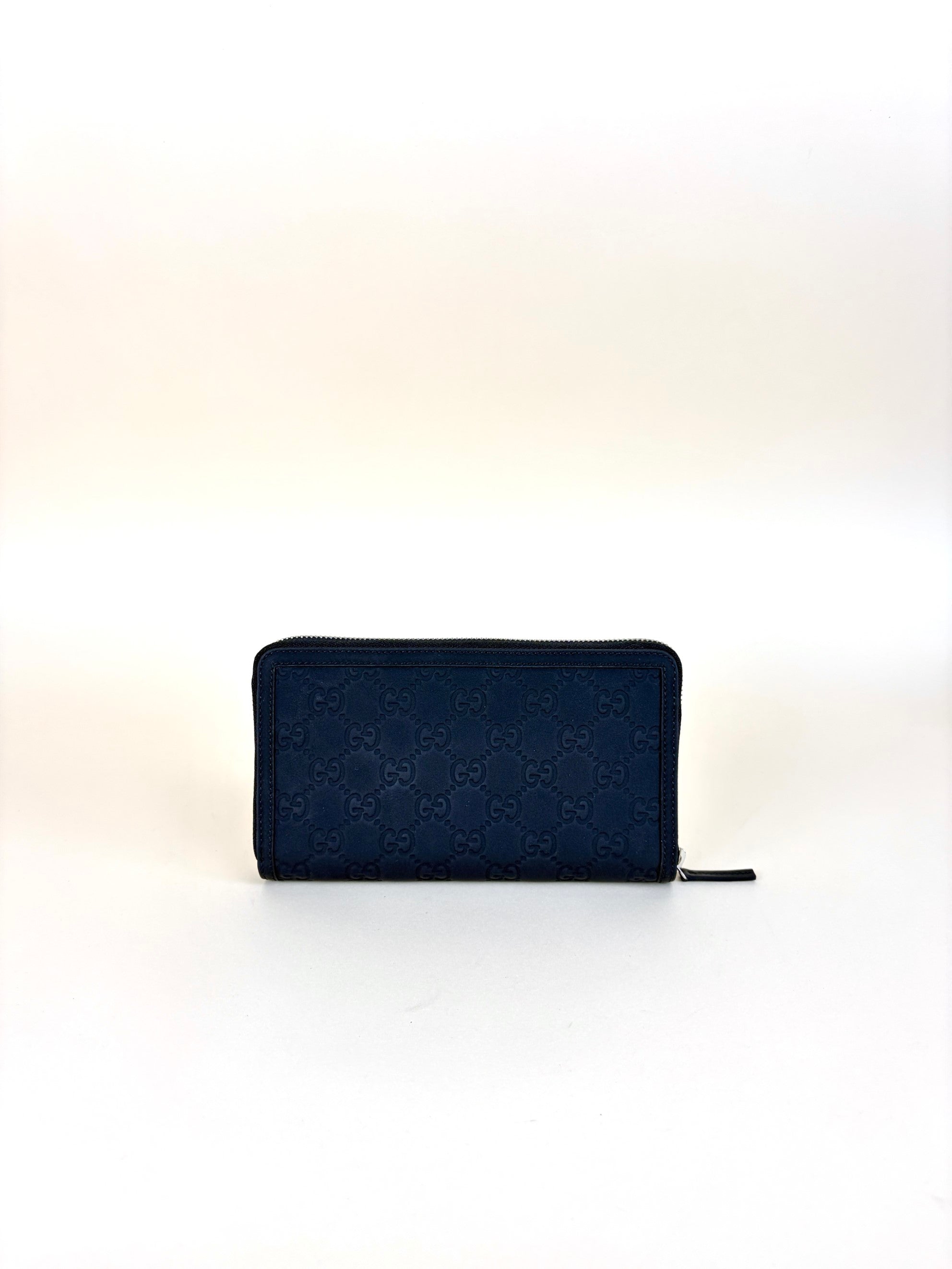 Gucci Black Rubber-Effect Guccissima Zip Around Web Accent Long Wallet
