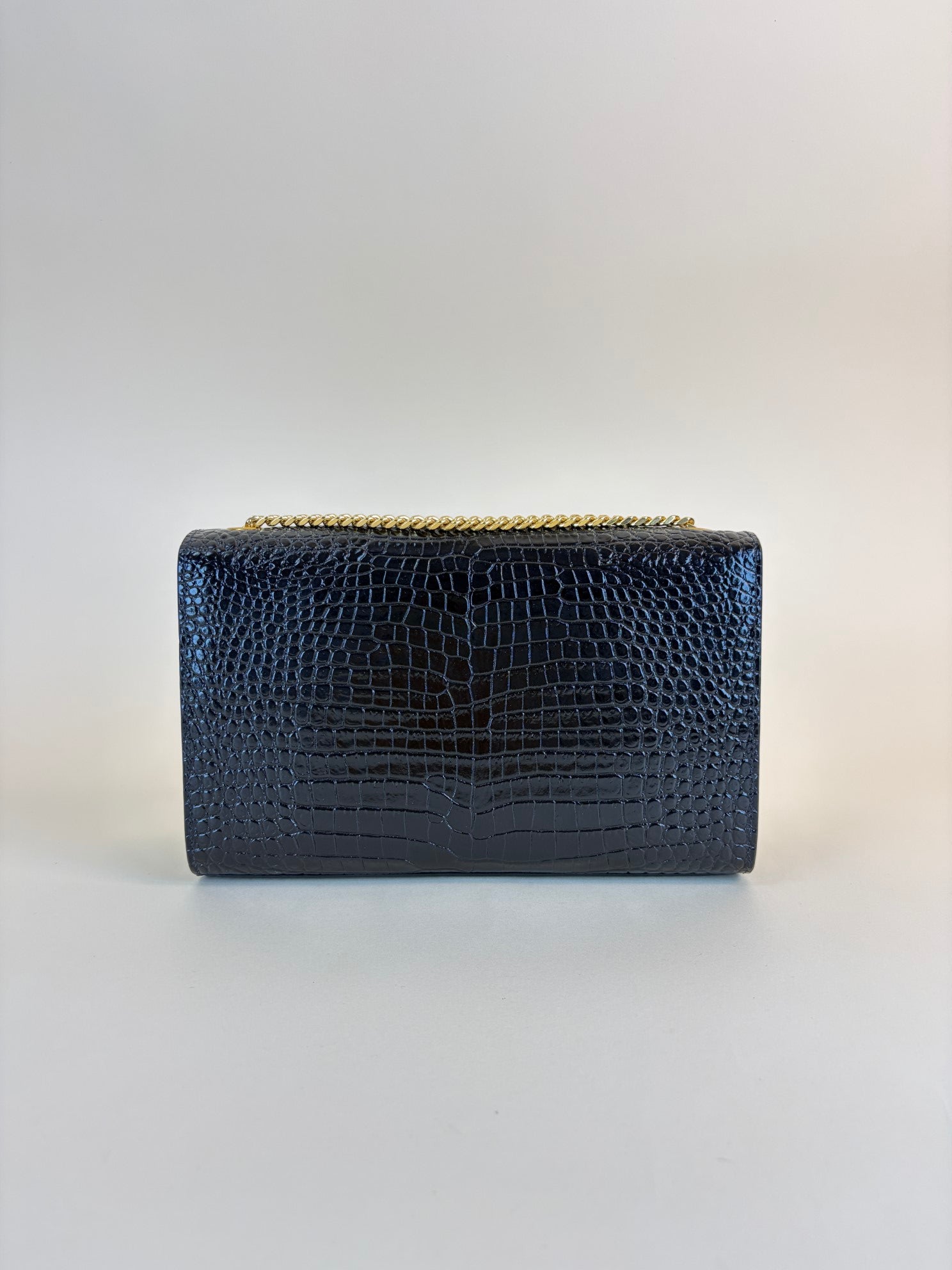 YSL Black Kate Tassel Crocodile Embossed Bag