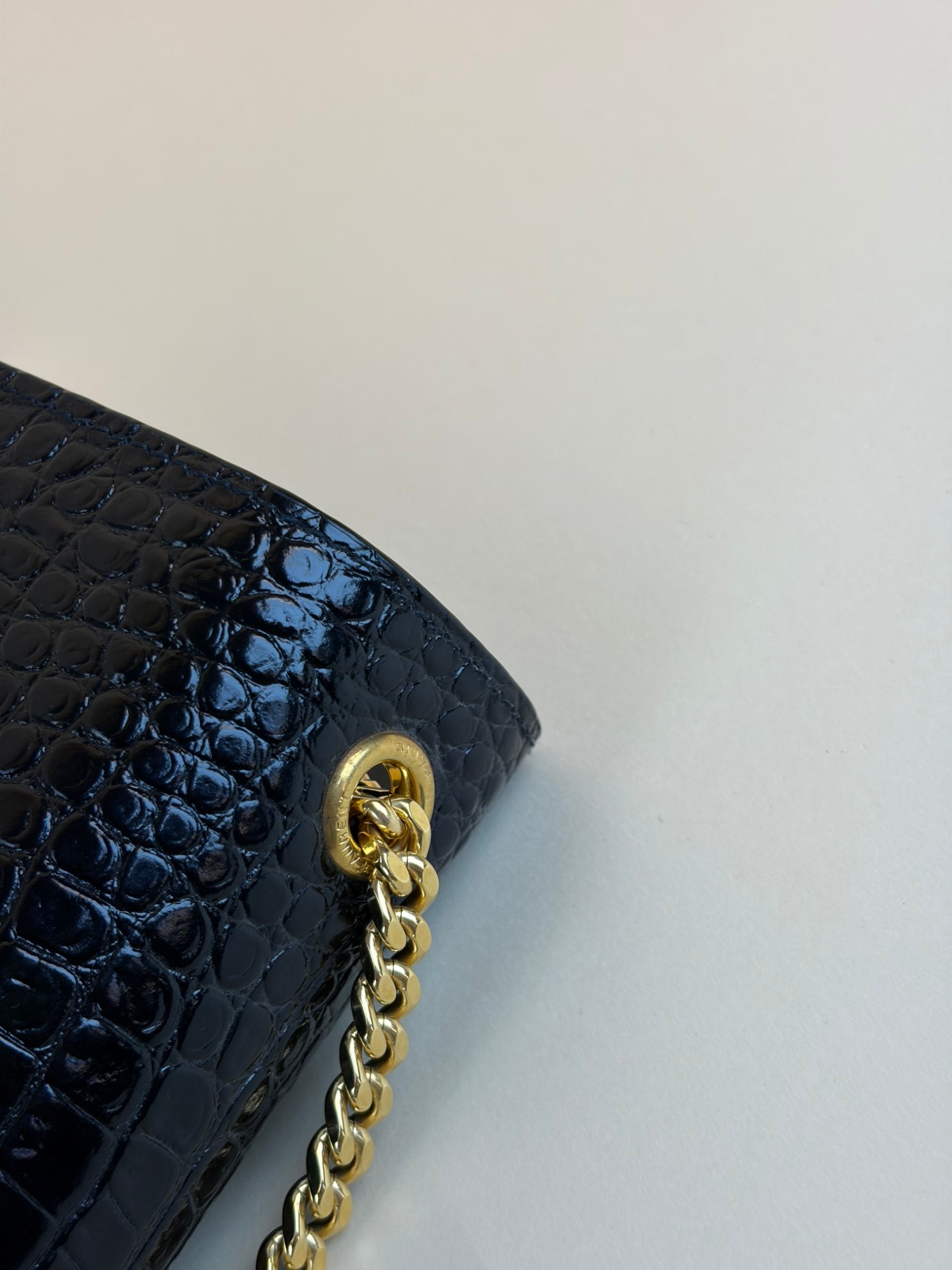 YSL Black Kate Tassel Crocodile Embossed Bag