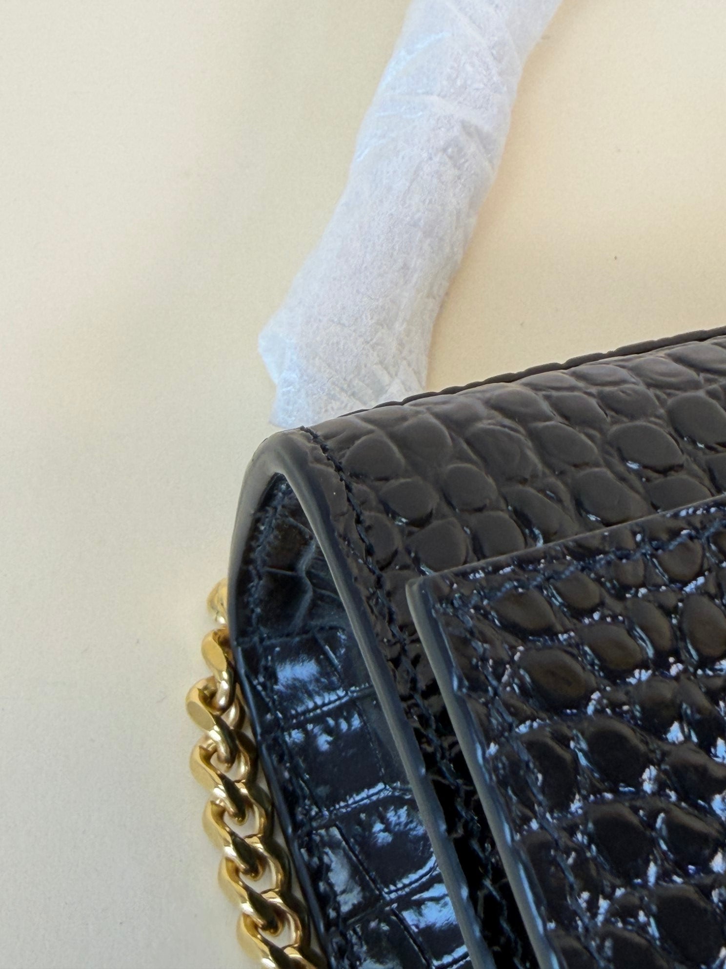 YSL Black Kate Tassel Crocodile Embossed Bag