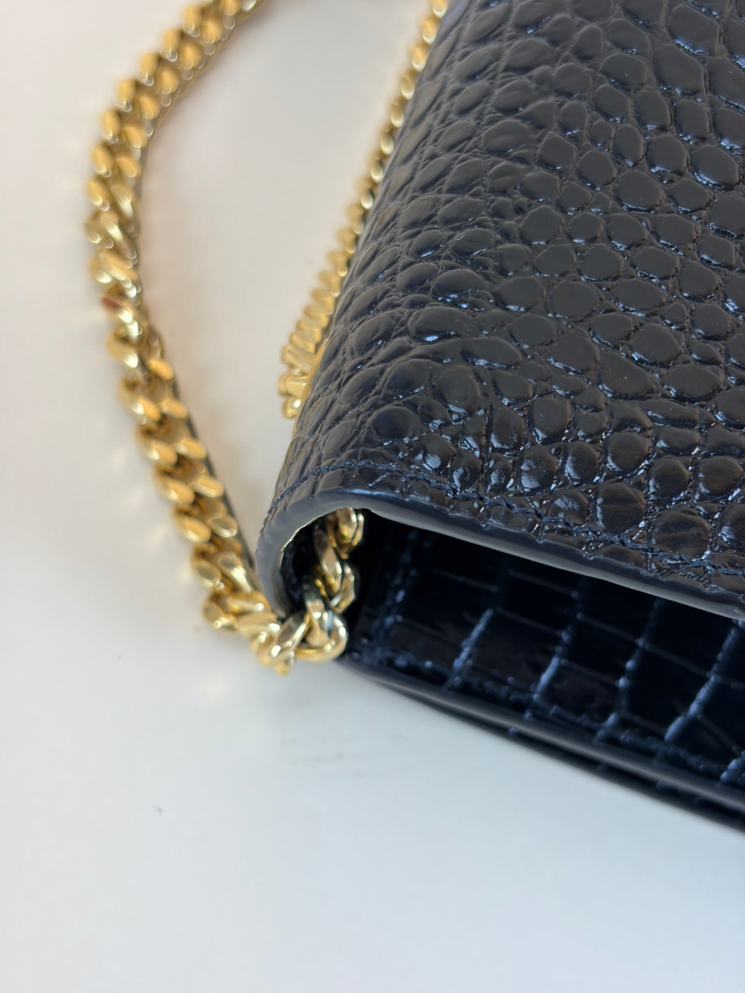 YSL Black Kate Tassel Crocodile Embossed Bag