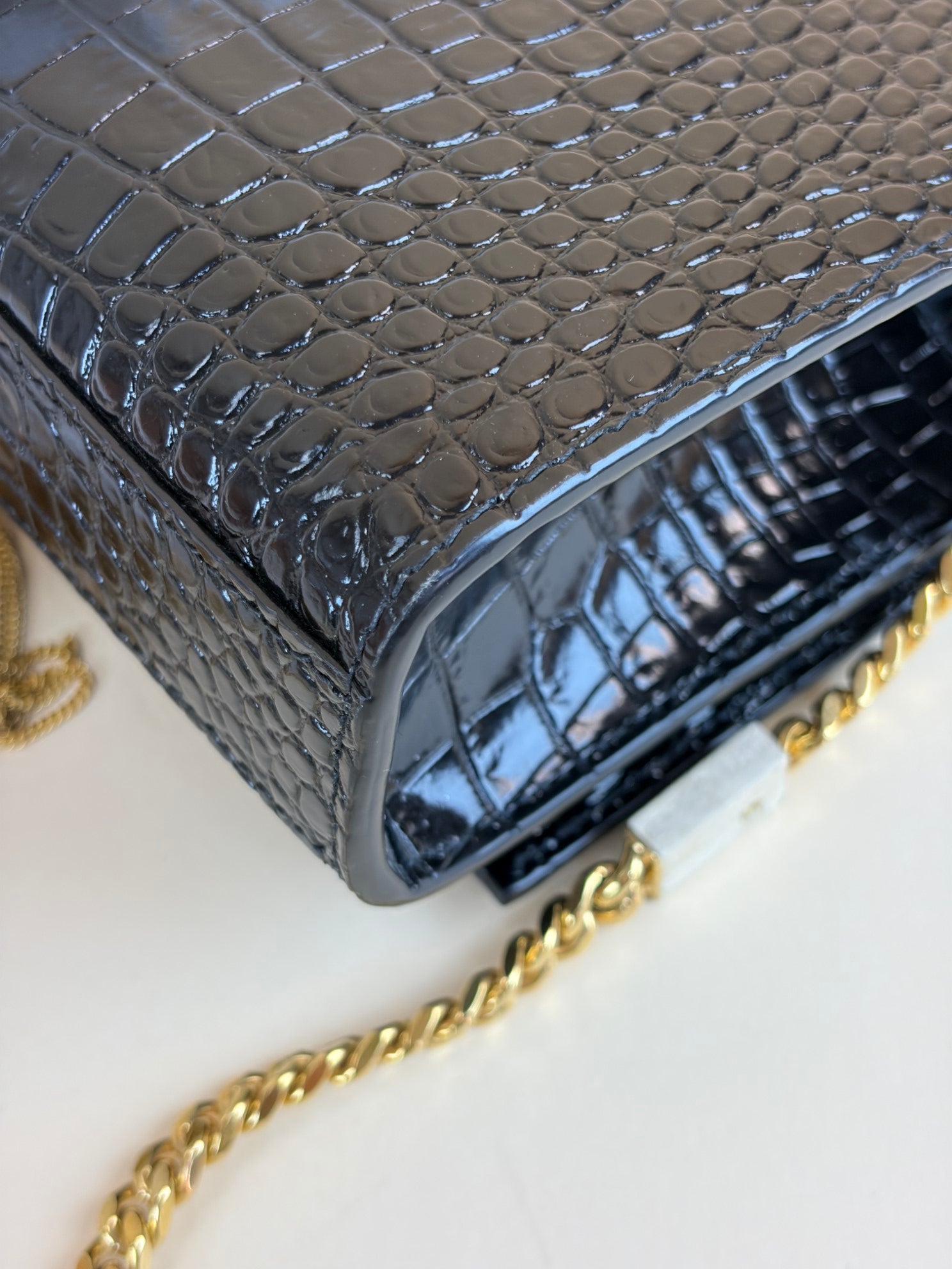 YSL Black Kate Tassel Crocodile Embossed Bag