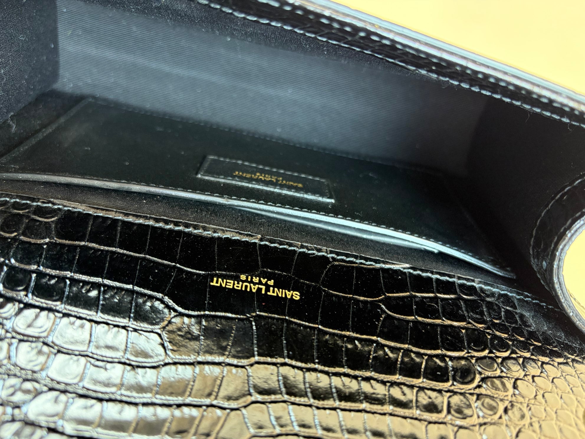 YSL Black Kate Tassel Crocodile Embossed Bag
