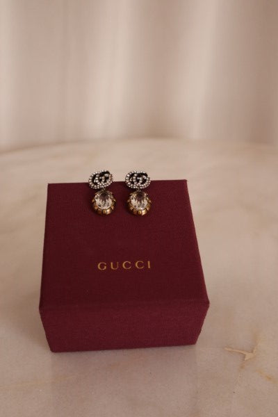 Gucci Gold GG Crystal Drop Earring-Earrings-Gucci-The Closet Egypt