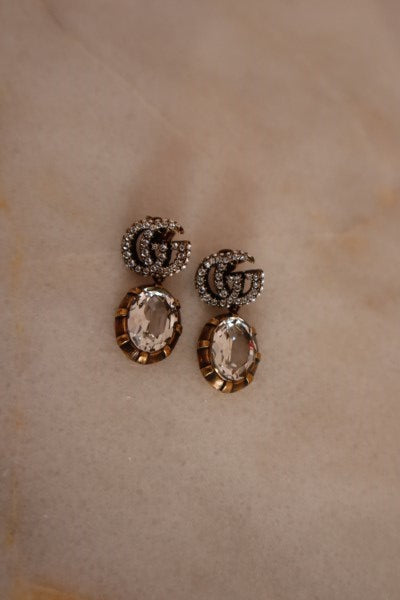 Gucci Gold GG Crystal Drop Earring-Earrings-Gucci-The Closet Egypt