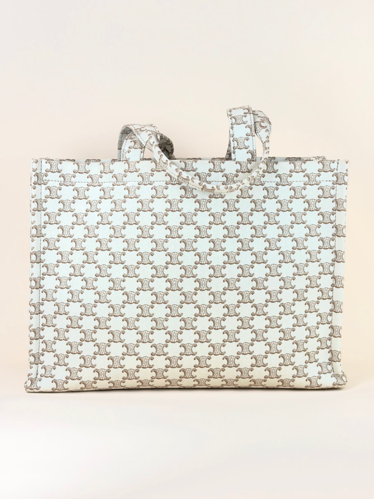 Celine white canvas calfskin triomphe large cabas thais tote bag