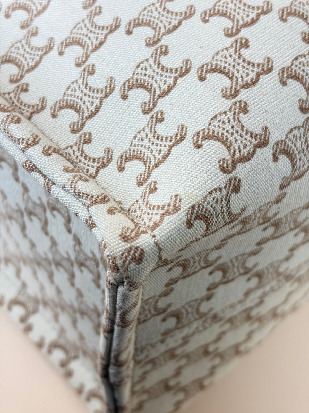 Celine white canvas calfskin triomphe large cabas thais tote bag