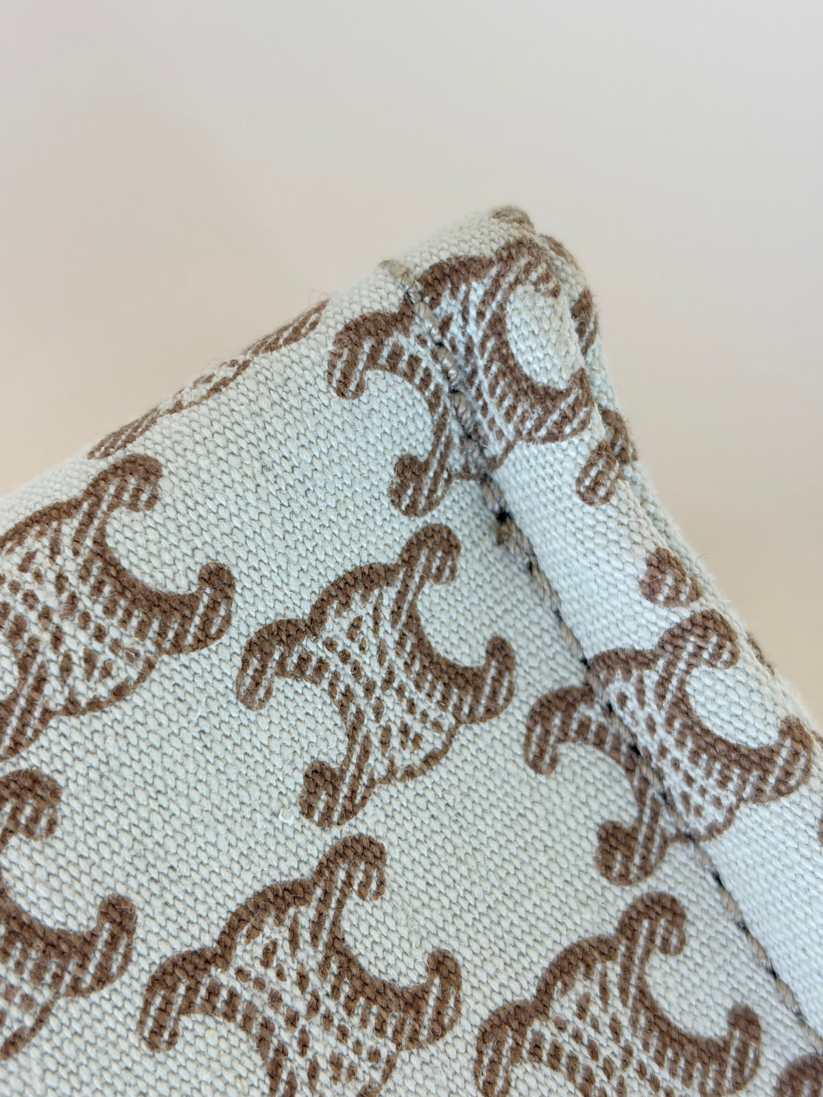 Celine white canvas calfskin triomphe large cabas thais tote bag