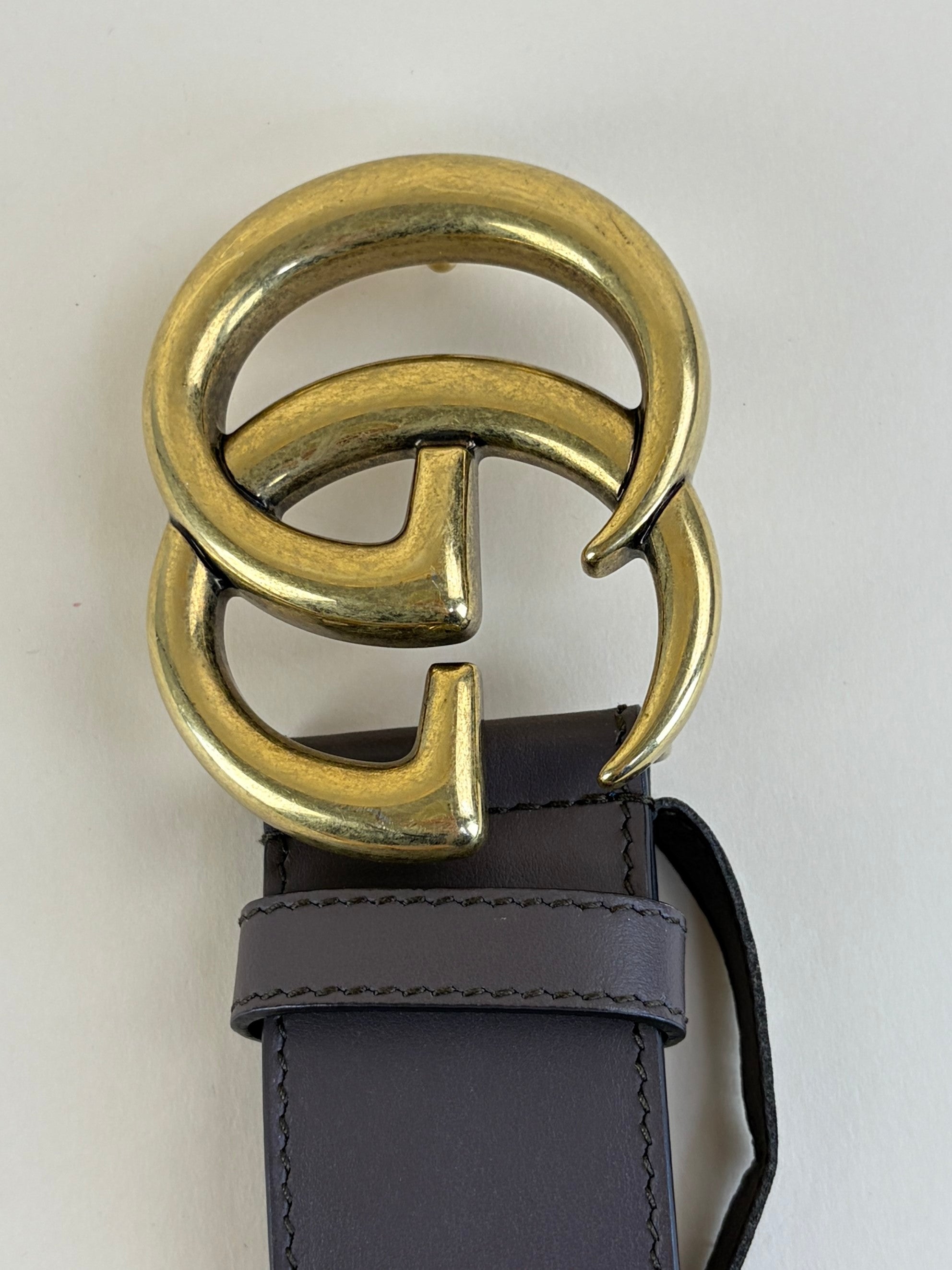 Gucci beige gg supreme monogram and brown calfskin double g buckle 40mm belt
