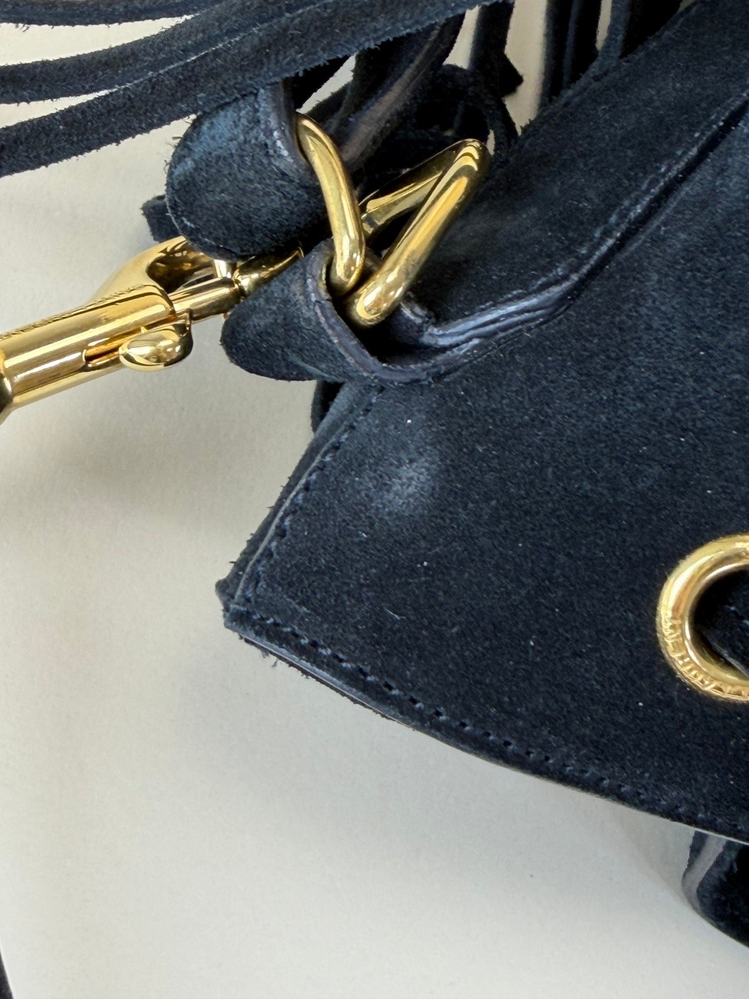 YSL Black Suede Emmanuelle Fringe Bucket Bag