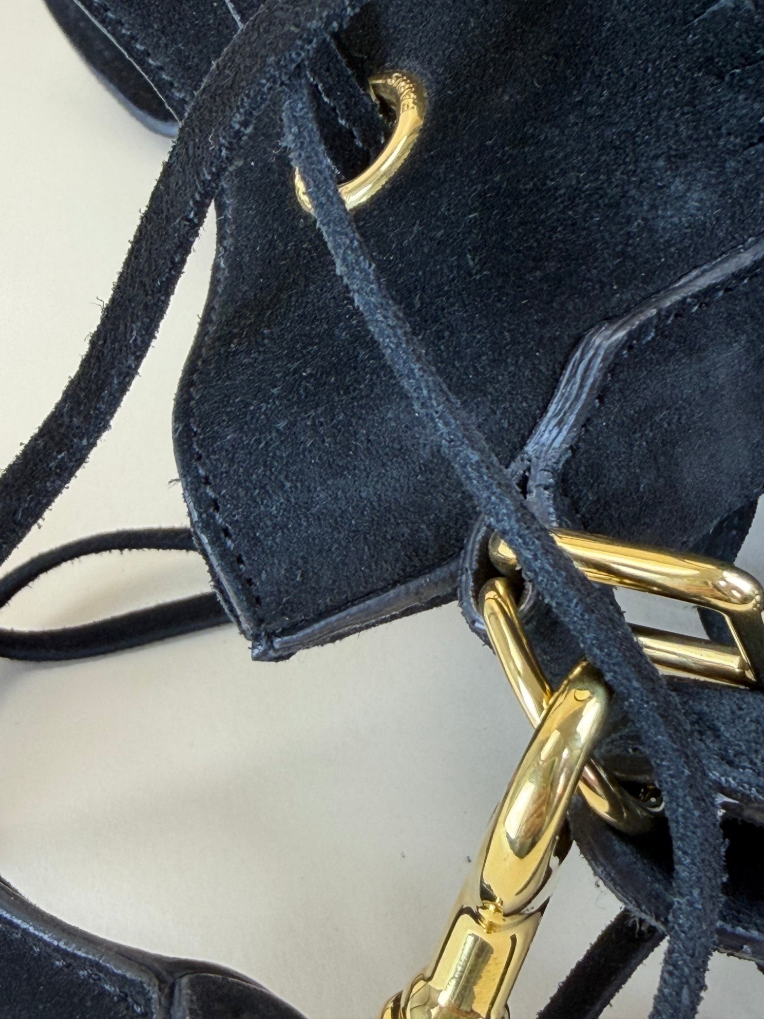 YSL Black Suede Emmanuelle Fringe Bucket Bag