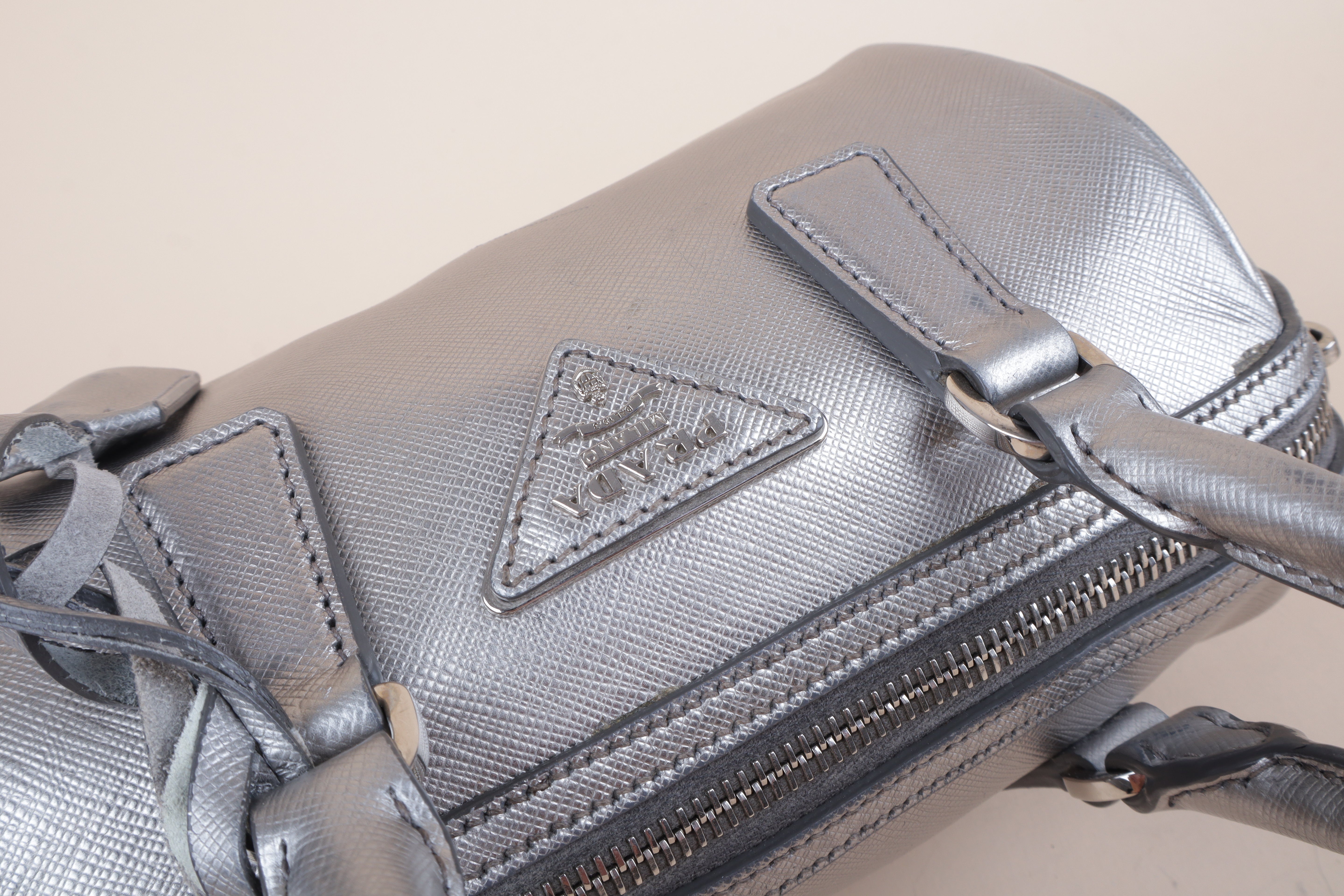 PRADA silver metallic saffino