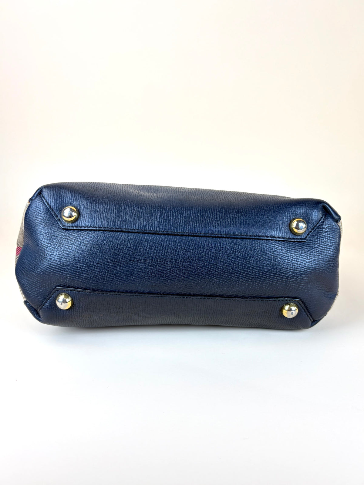 Burberry banner grainy calfskin house check small tote nave blue bag