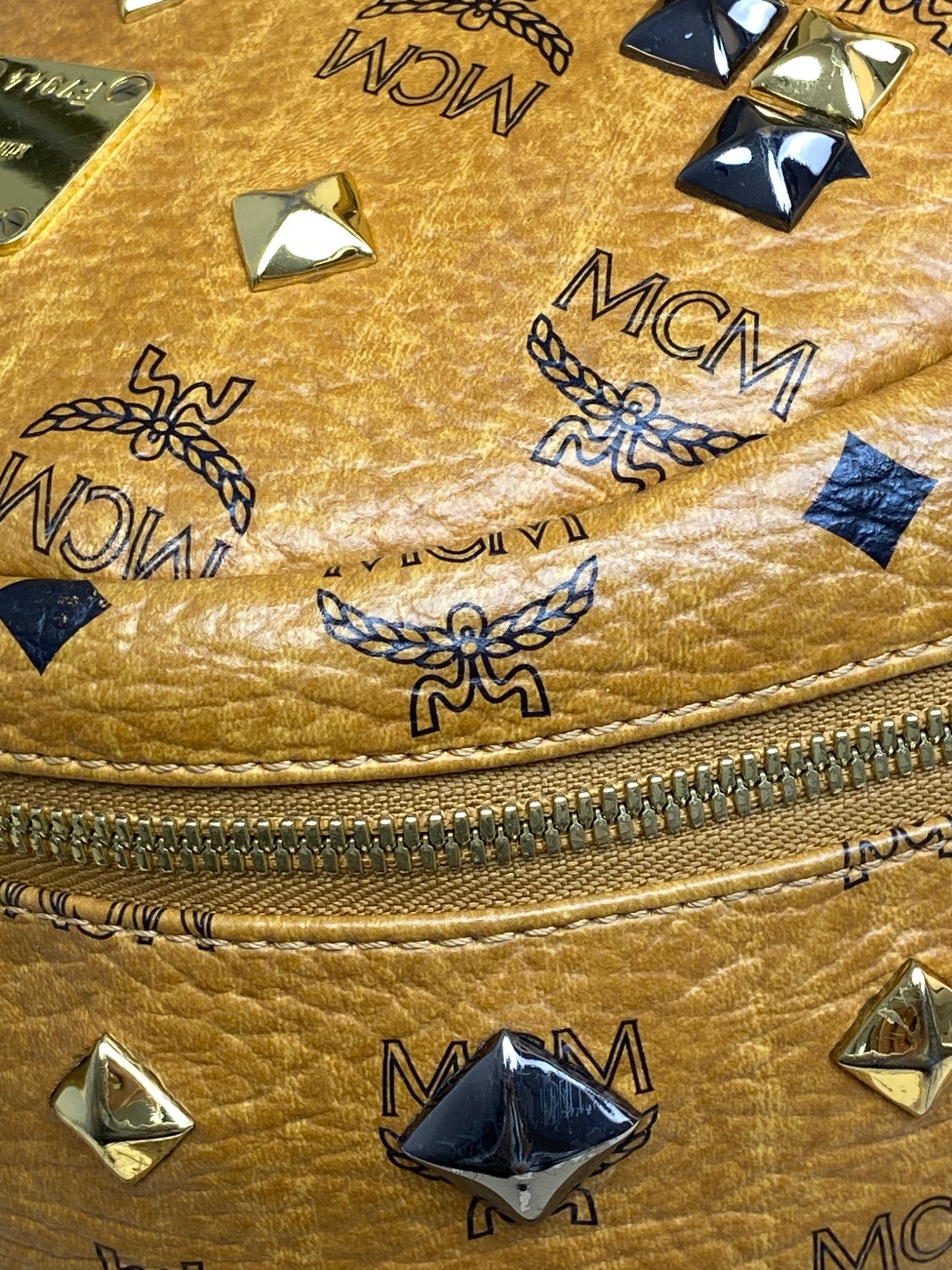 MCM cognac small backpack brown with studded-Backpack-MCM-The Closet Egypt