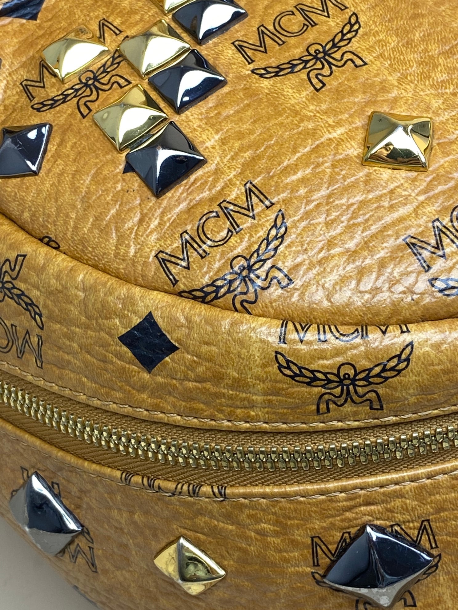 MCM cognac small backpack brown with studded-Backpack-MCM-The Closet Egypt
