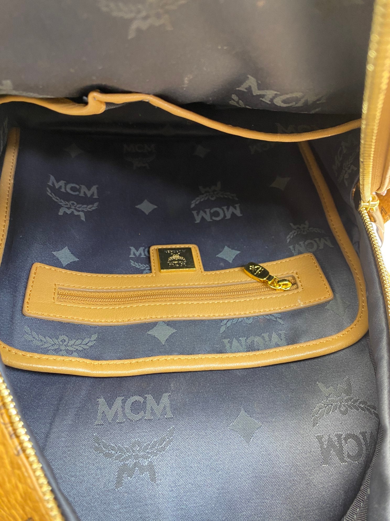 MCM cognac small backpack brown with studded-Backpack-MCM-The Closet Egypt