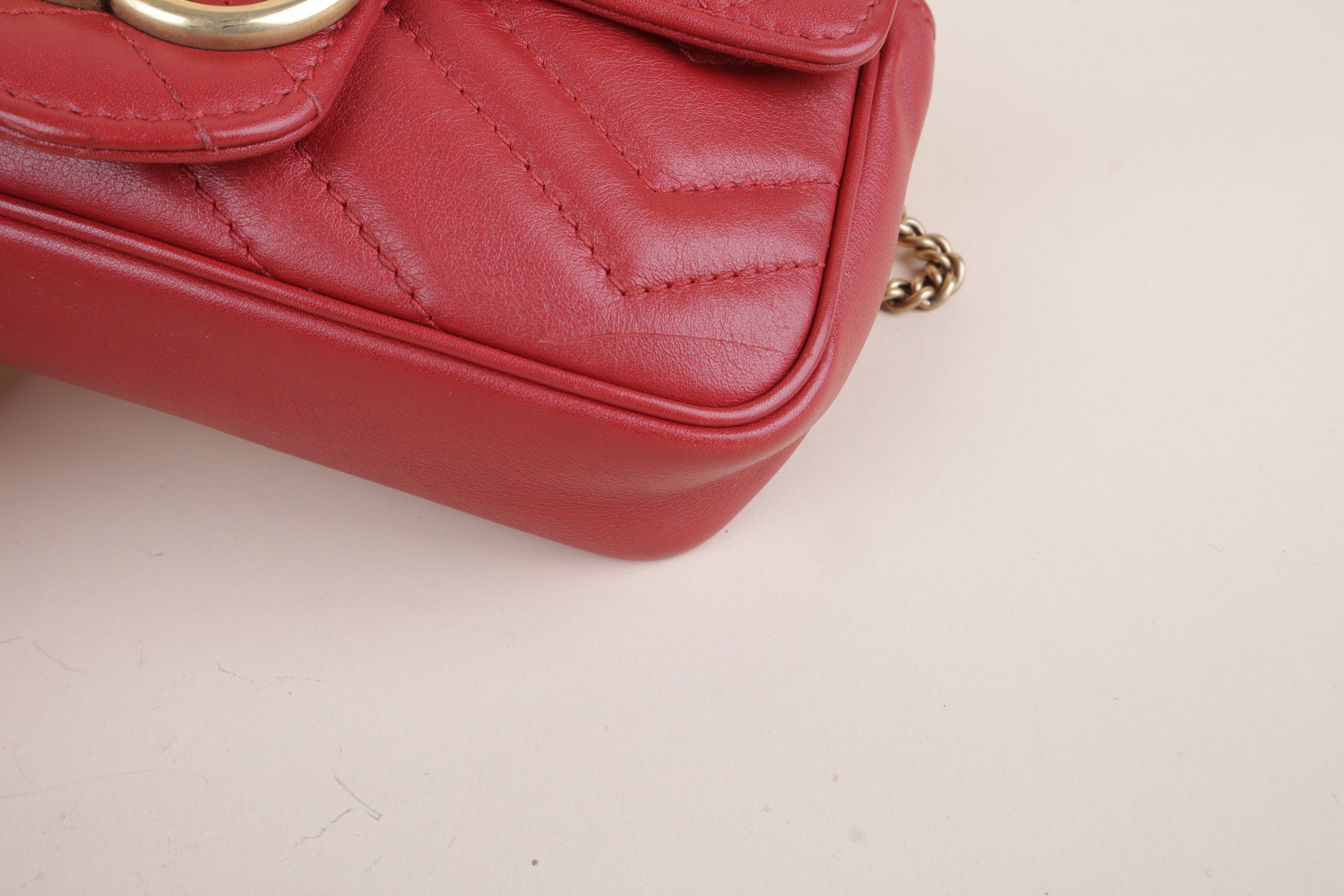 Gucci red Marmont mini Shoulder Bag with Chain