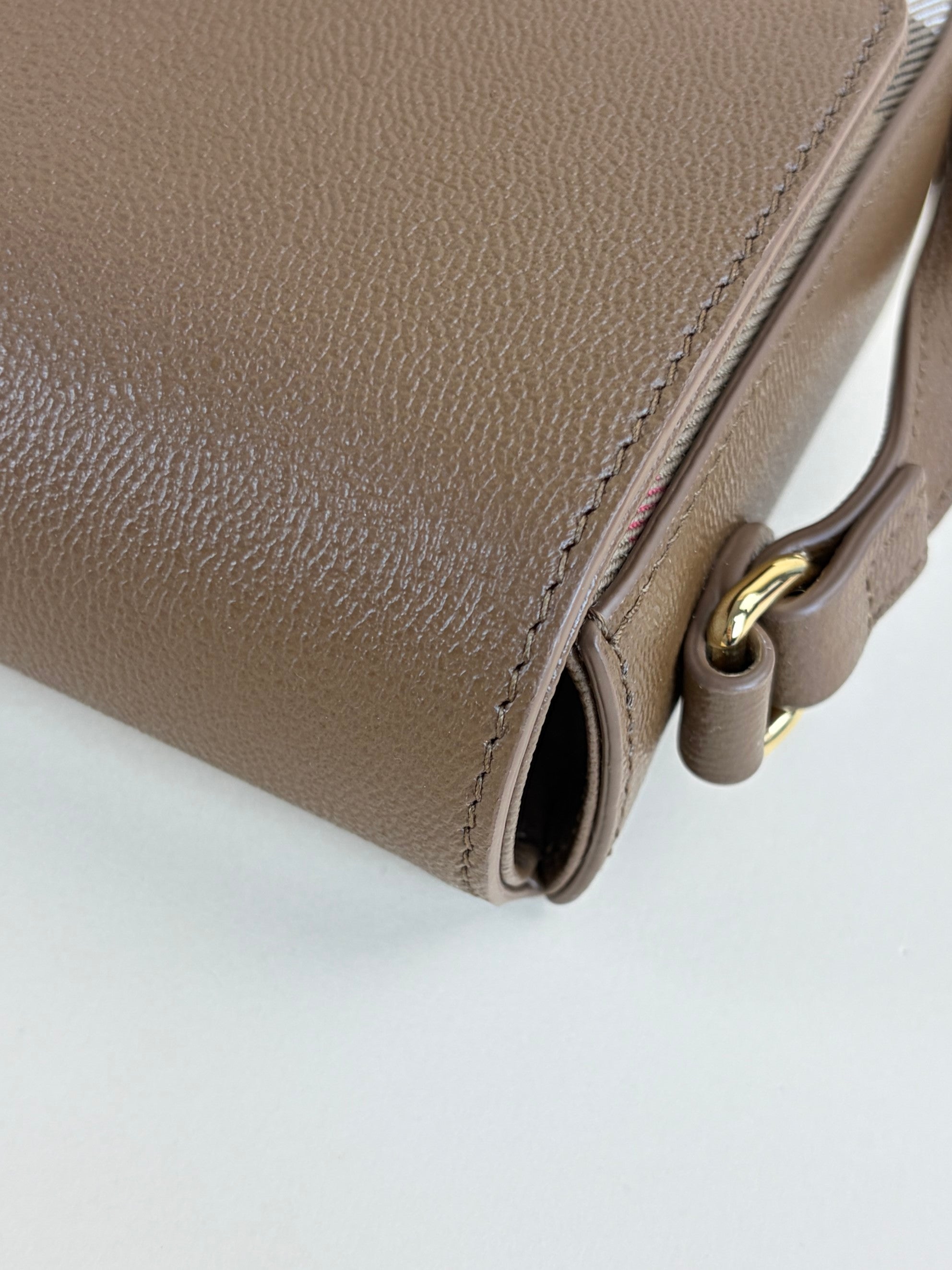 Burberry Brown grained calfskin and House Check Hampshire Bag