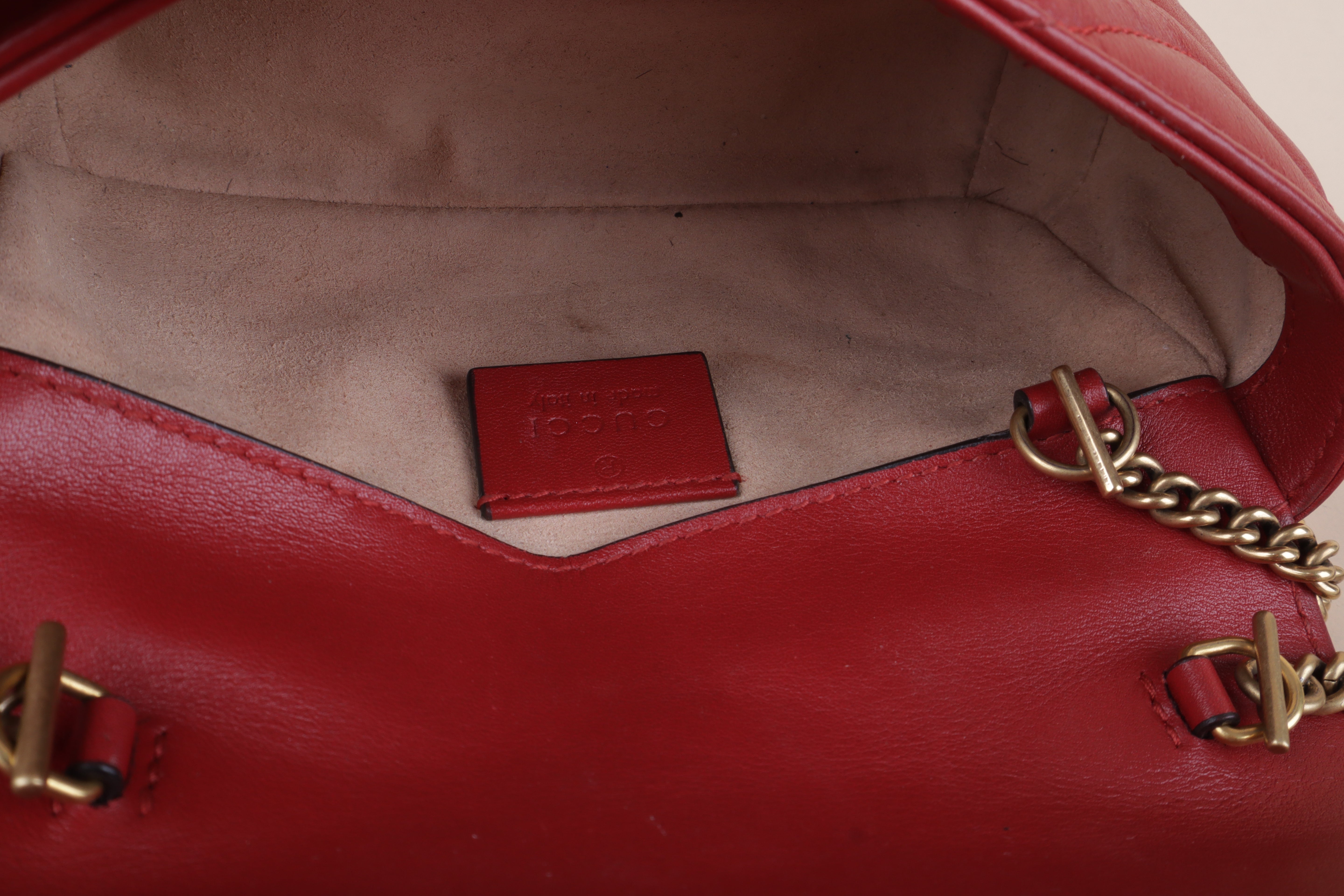 Gucci red Marmont mini Shoulder Bag with Chain
