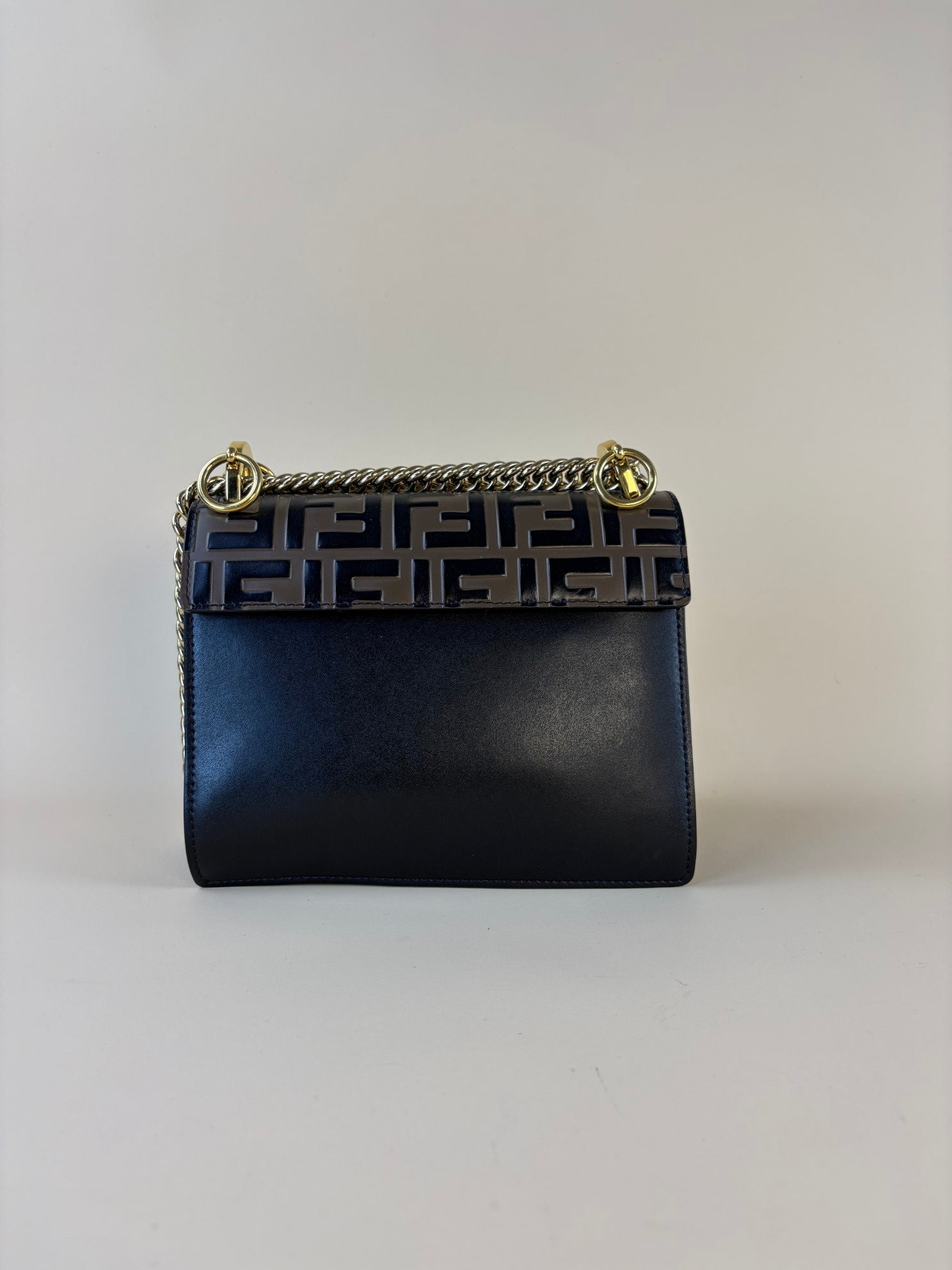 Fendi ff 1974 small Kan i black ff gold chain cross body