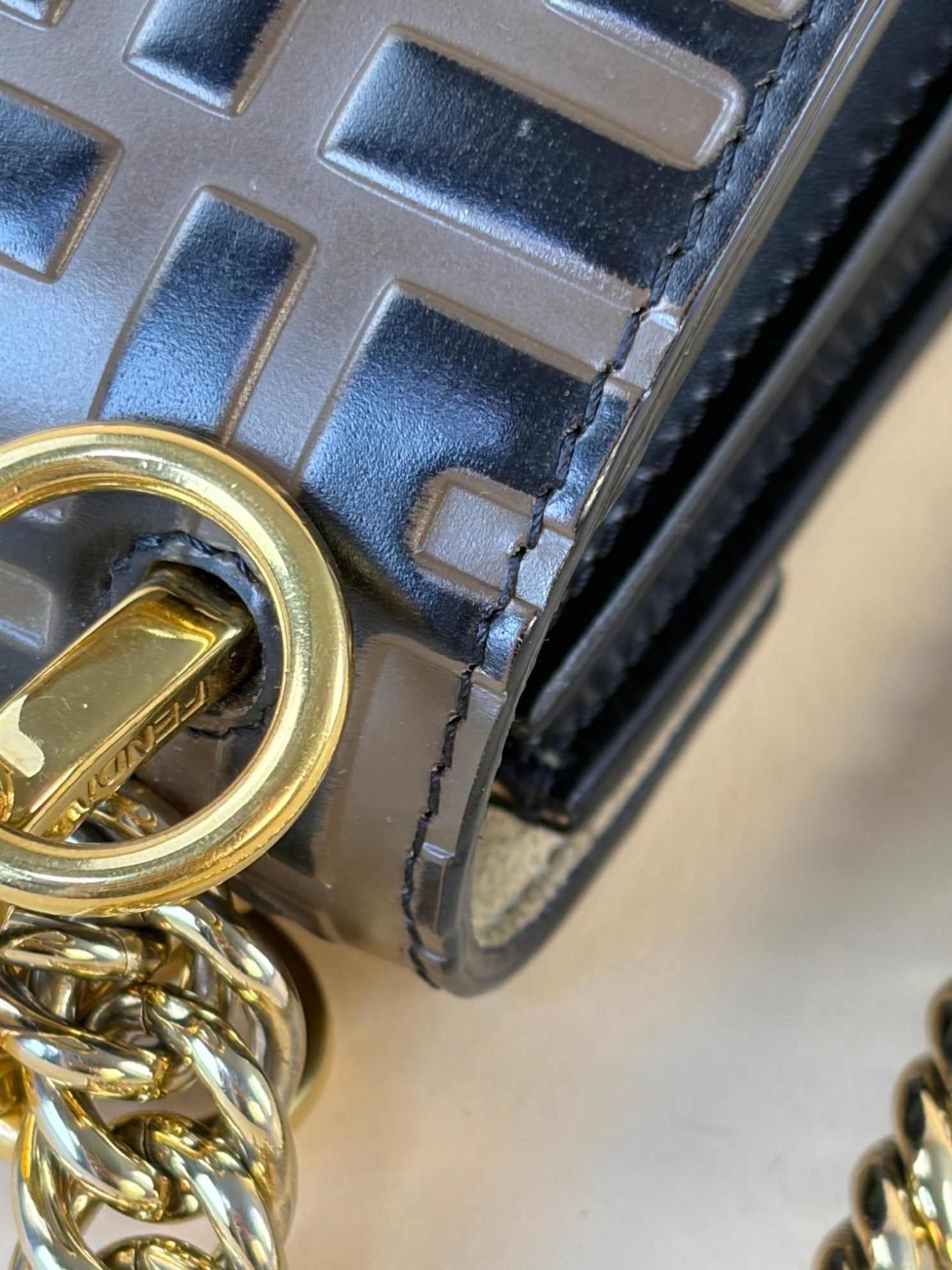 Fendi ff 1974 small Kan i black ff gold chain cross body