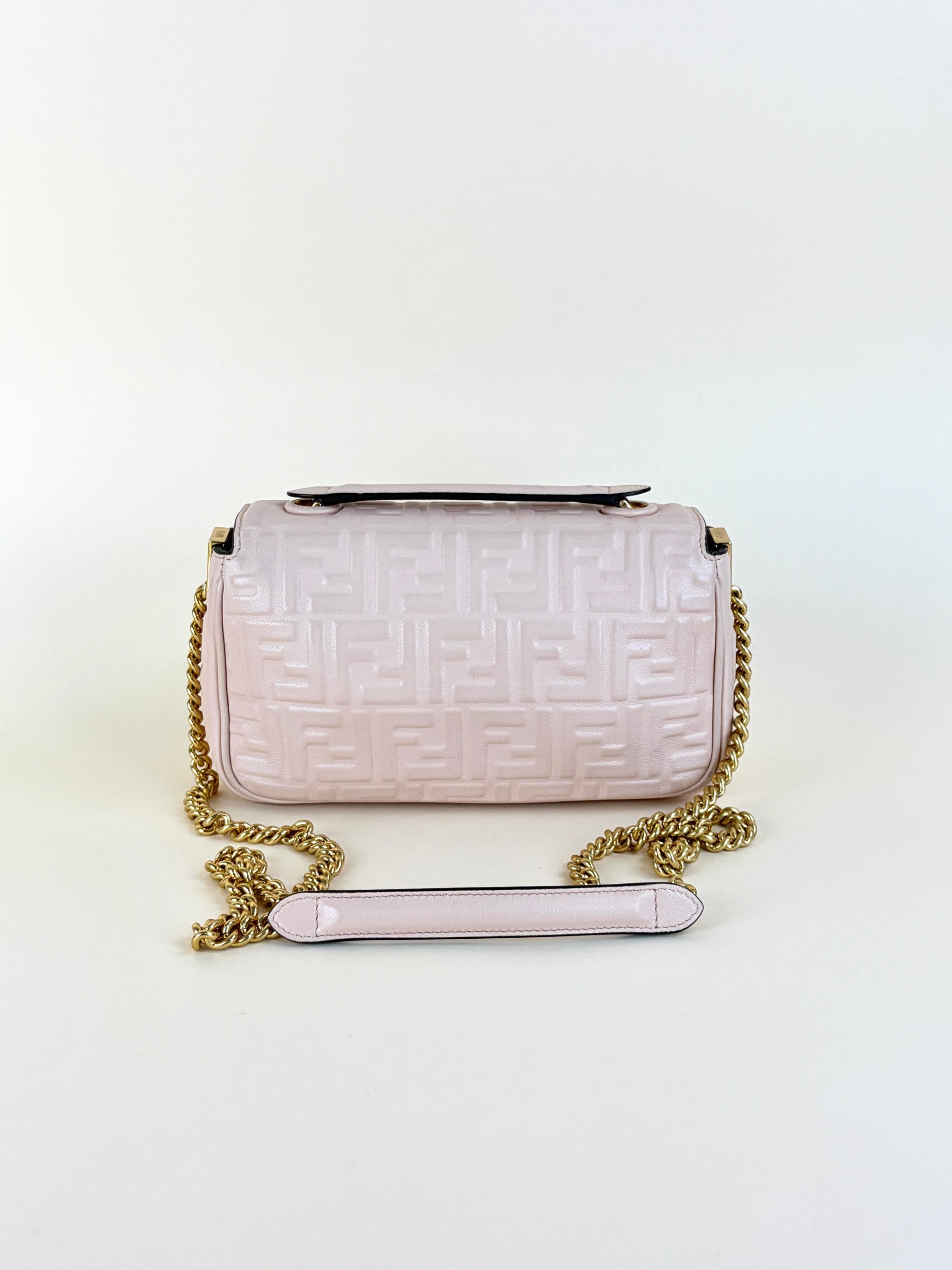 Fendi baby pink baguette chain midi shoulder bag