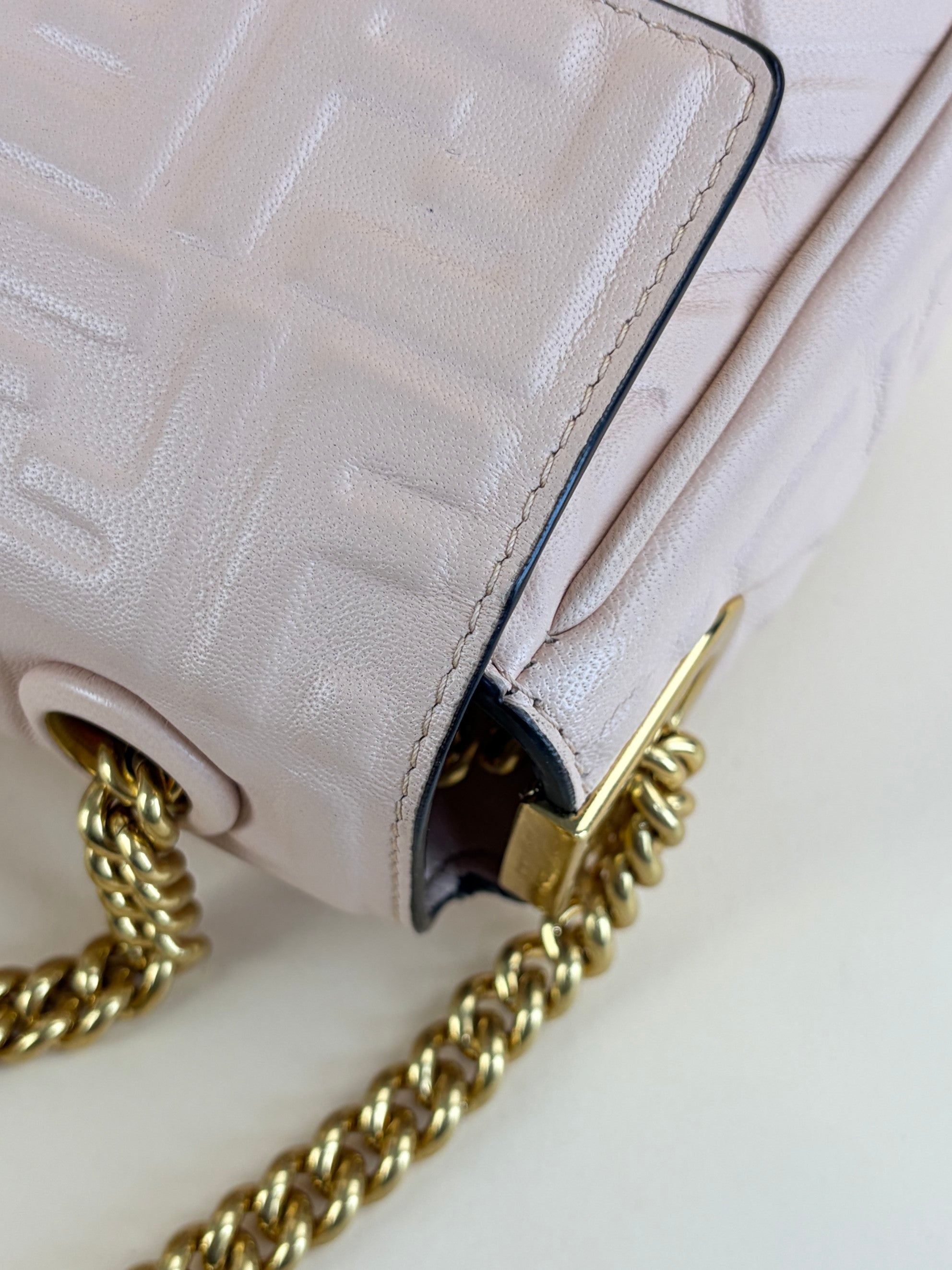 Fendi baby pink baguette chain midi shoulder bag
