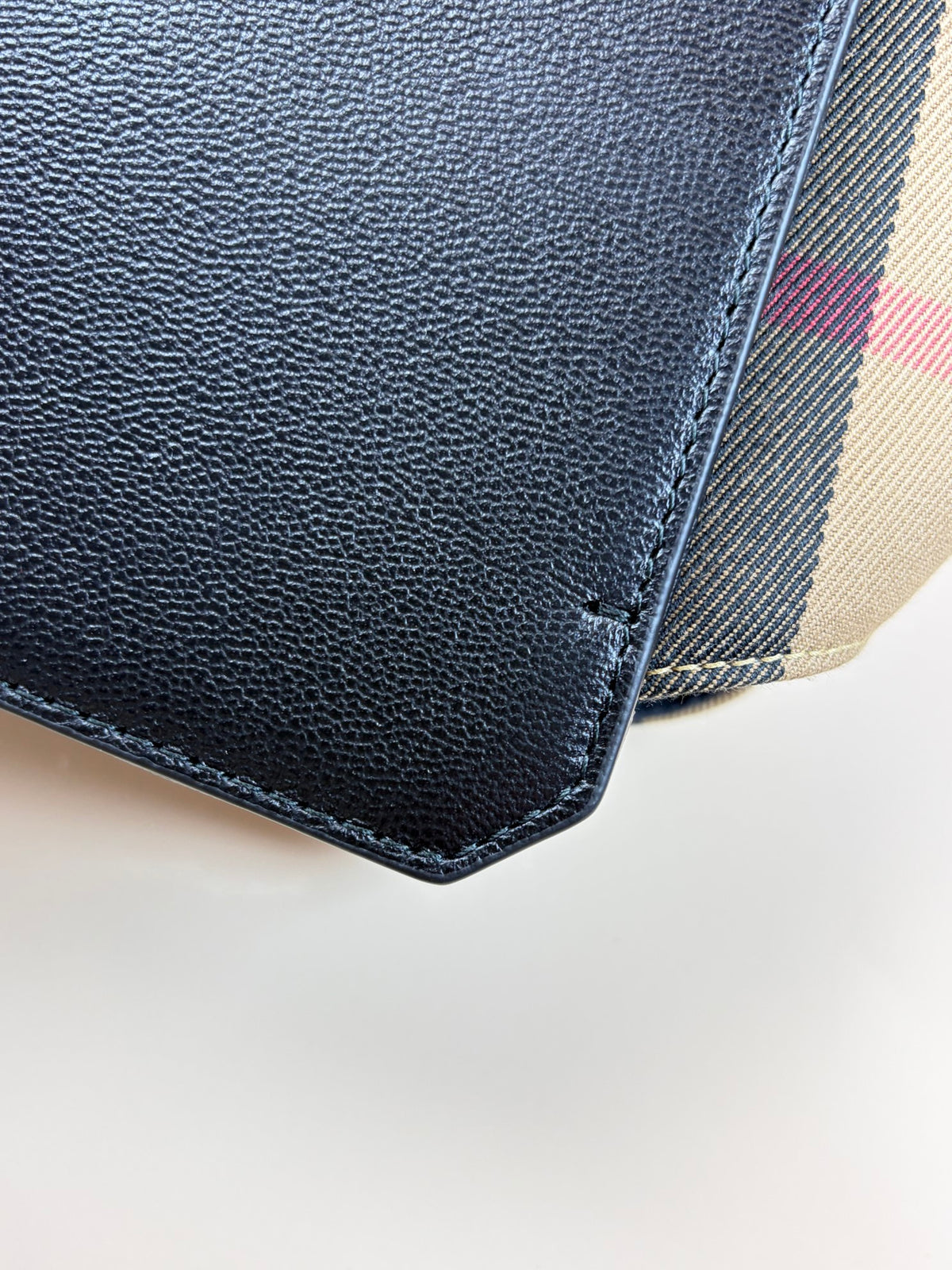 Burberry Black leather check canvas Banwell medium toty bag