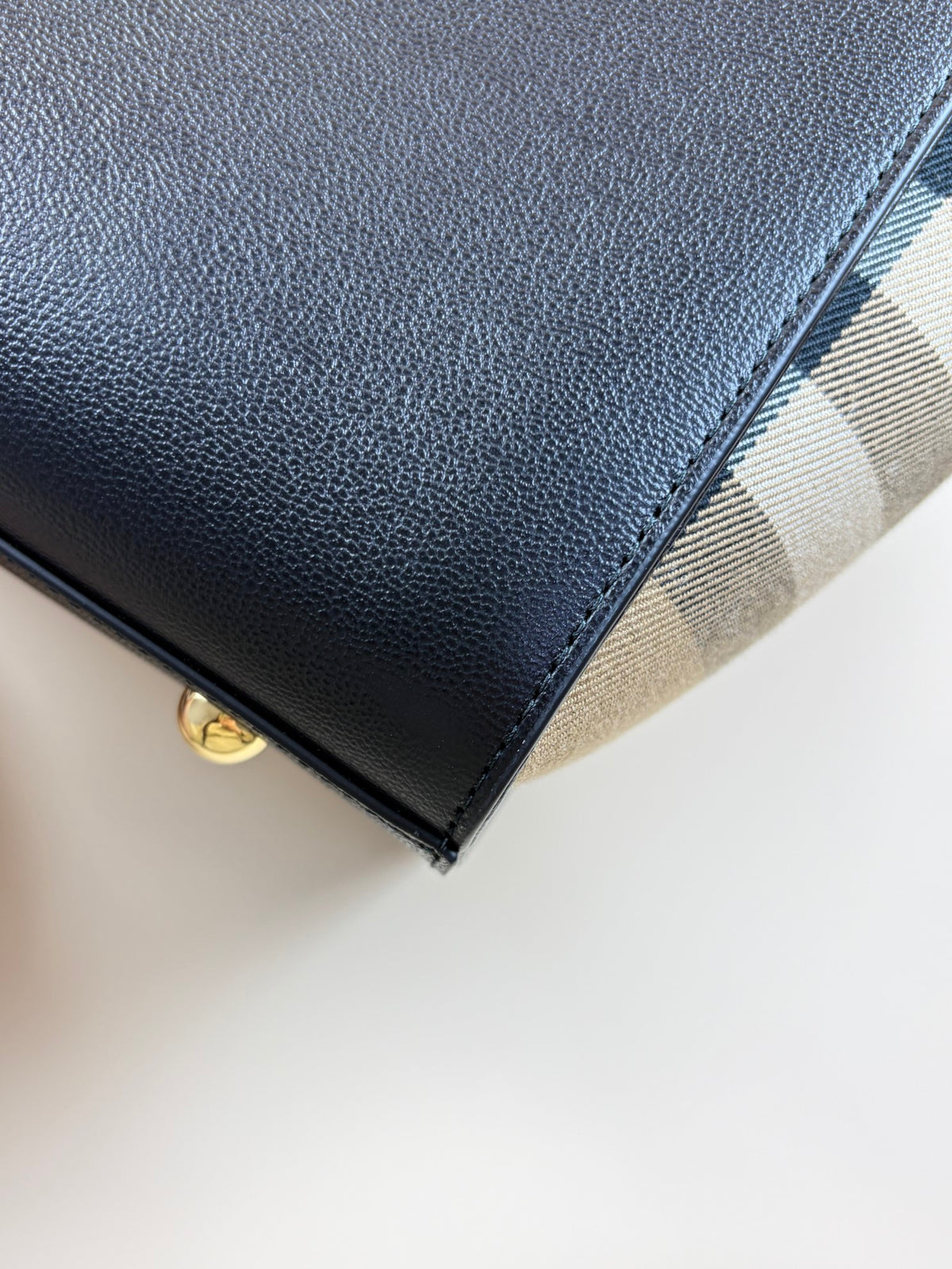 Burberry Black leather check canvas Banwell medium toty bag