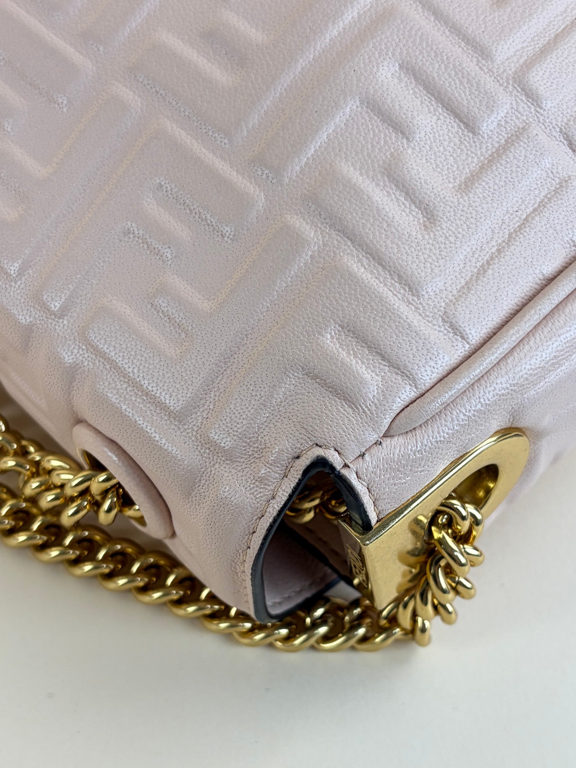 Fendi baby pink baguette chain midi shoulder bag