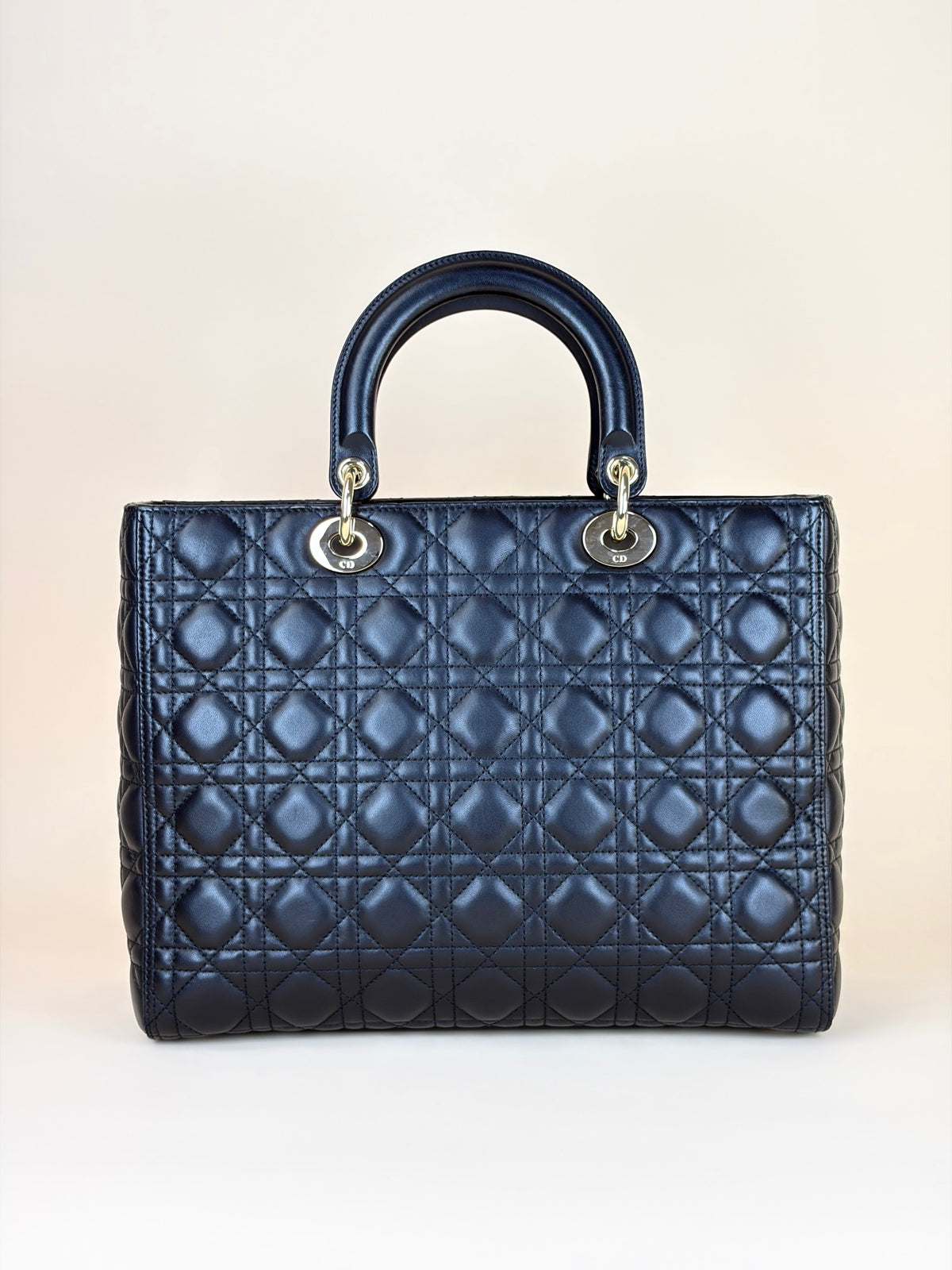 Christian Dior black cannage lambskin lady Dior large bag