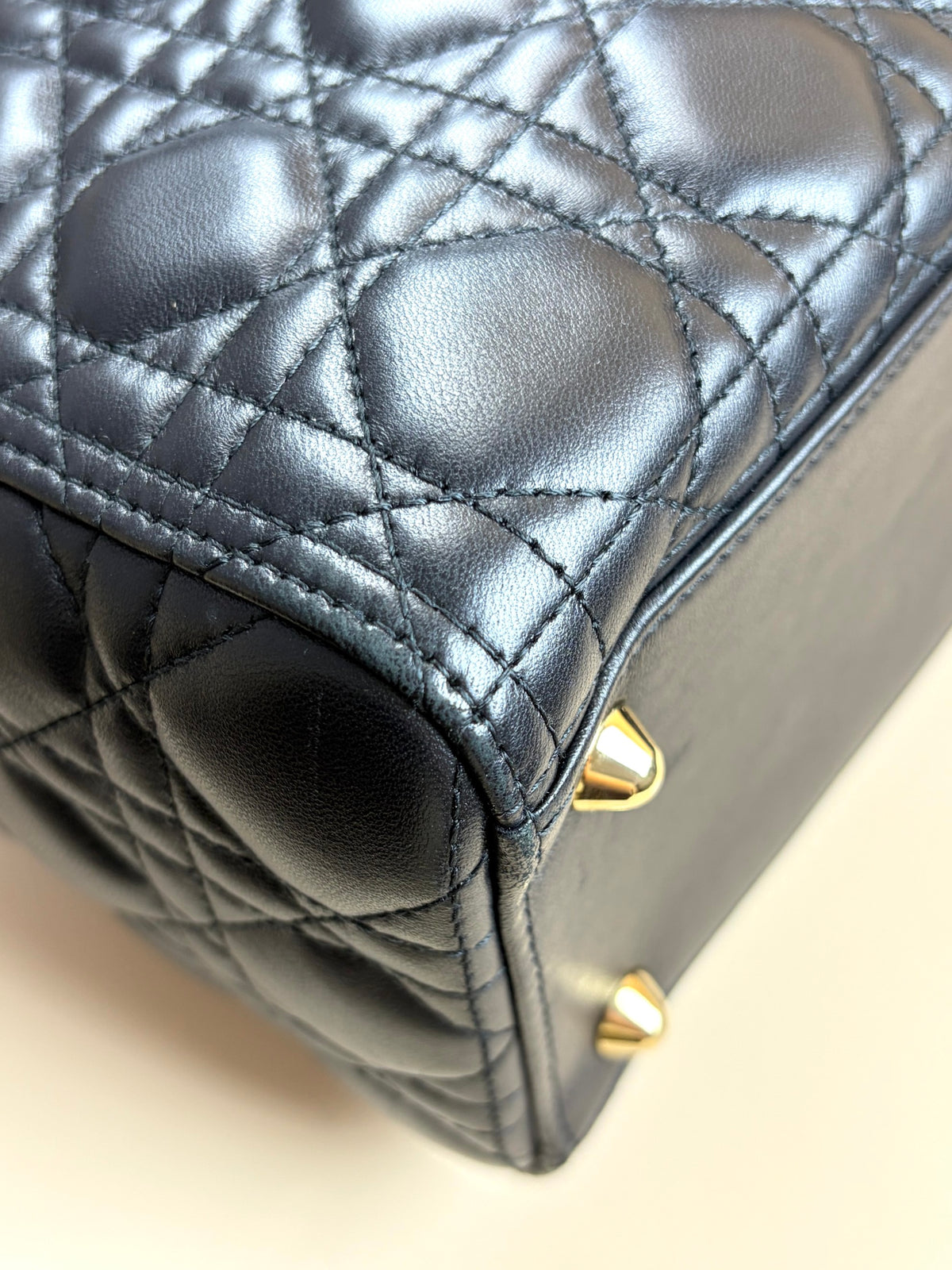 Christian Dior black cannage lambskin lady Dior large bag