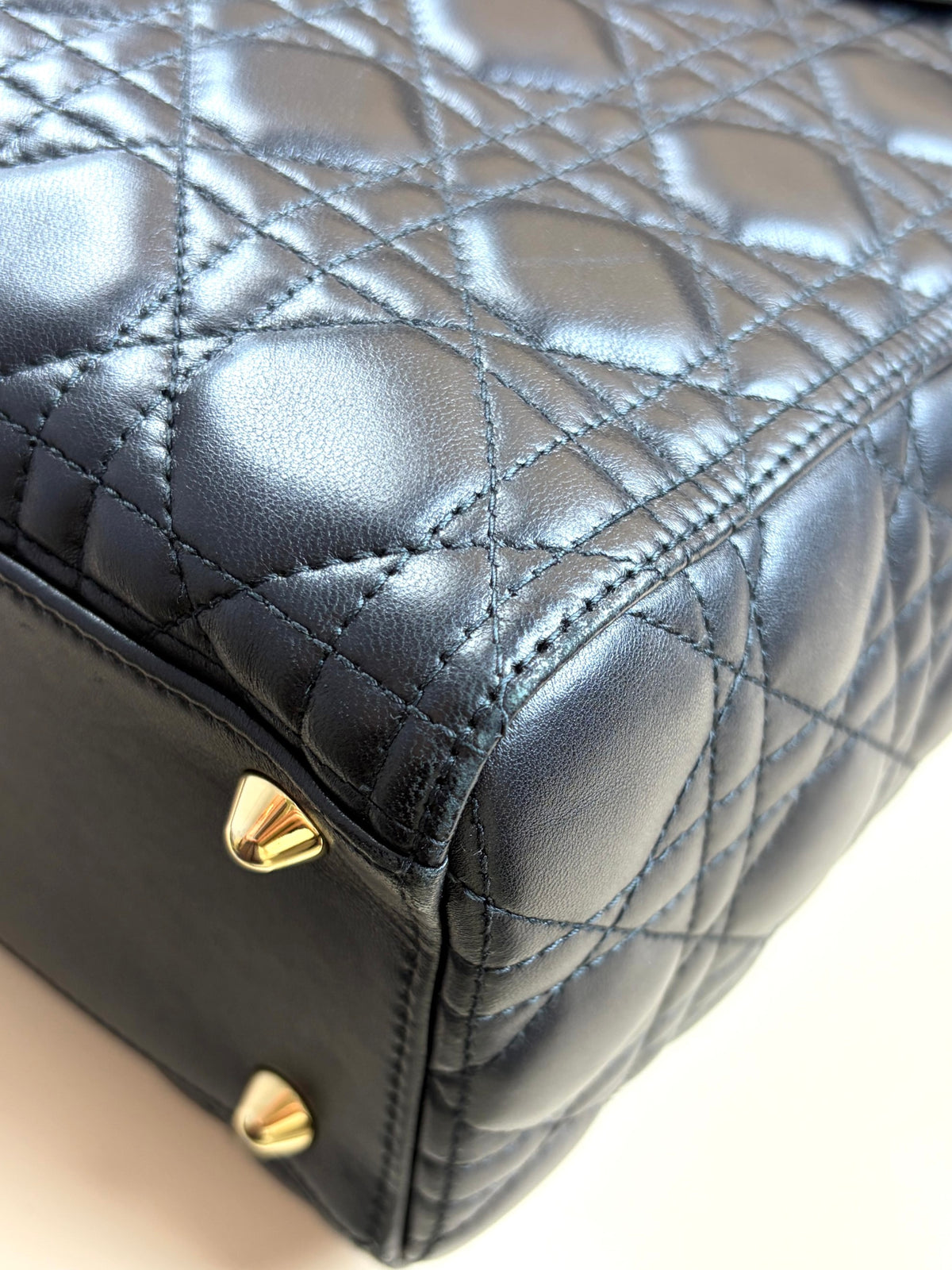 Christian Dior black cannage lambskin lady Dior large bag