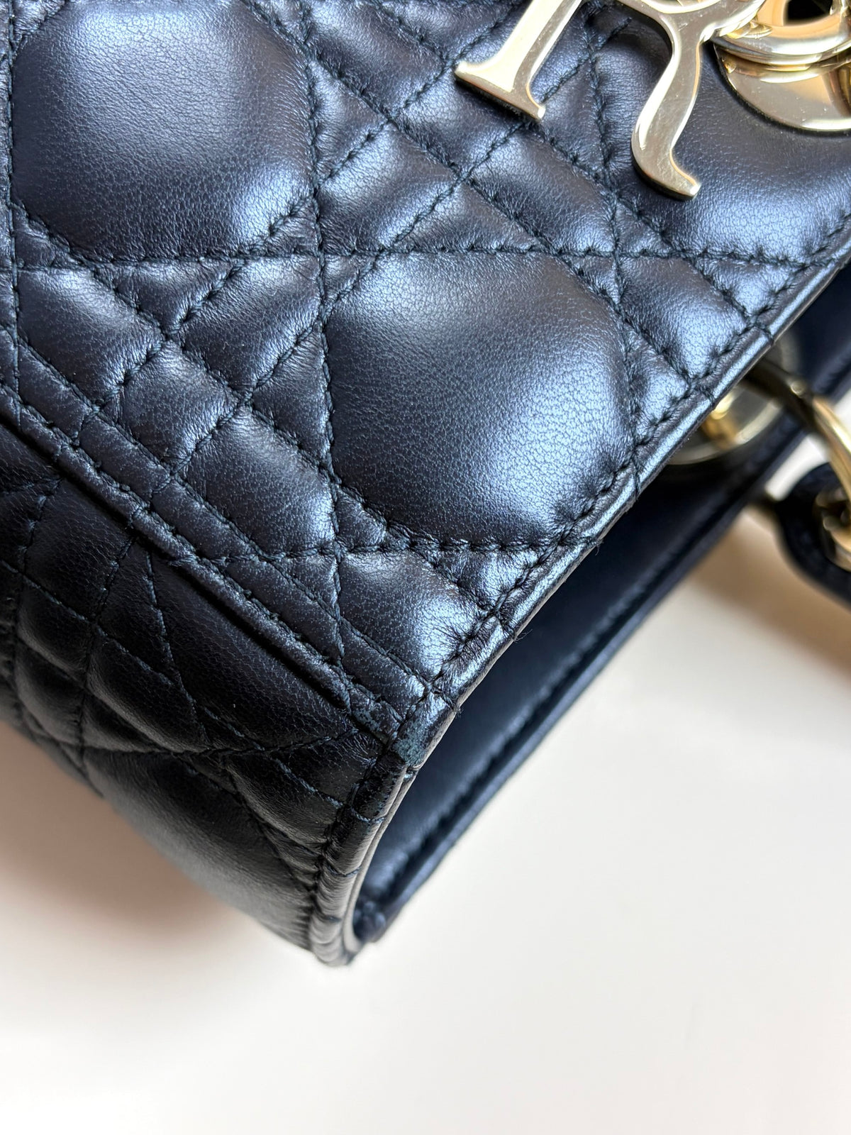 Christian Dior black cannage lambskin lady Dior large bag